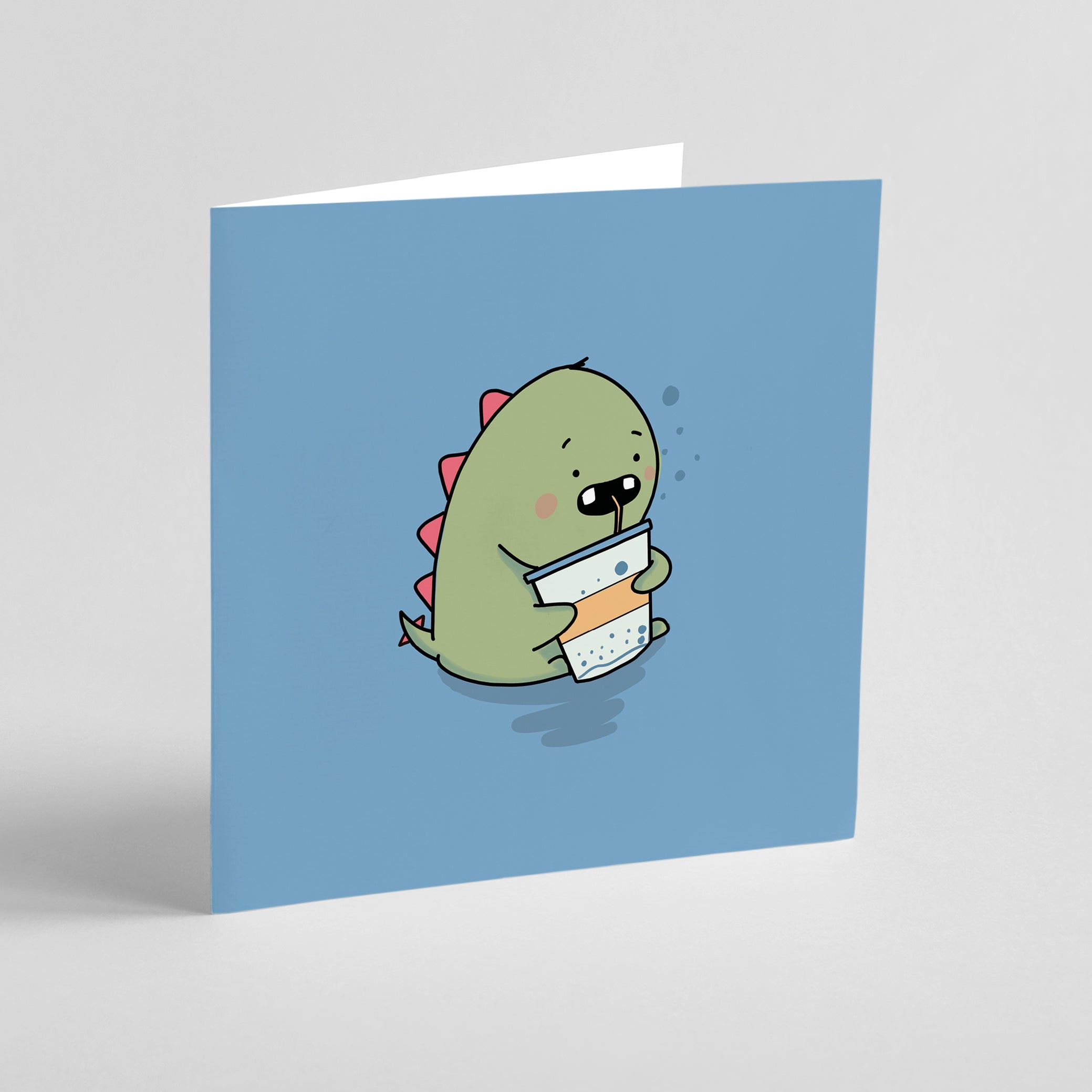 Thirsty Dinosaur - Cute Soft Drink Greeting Card