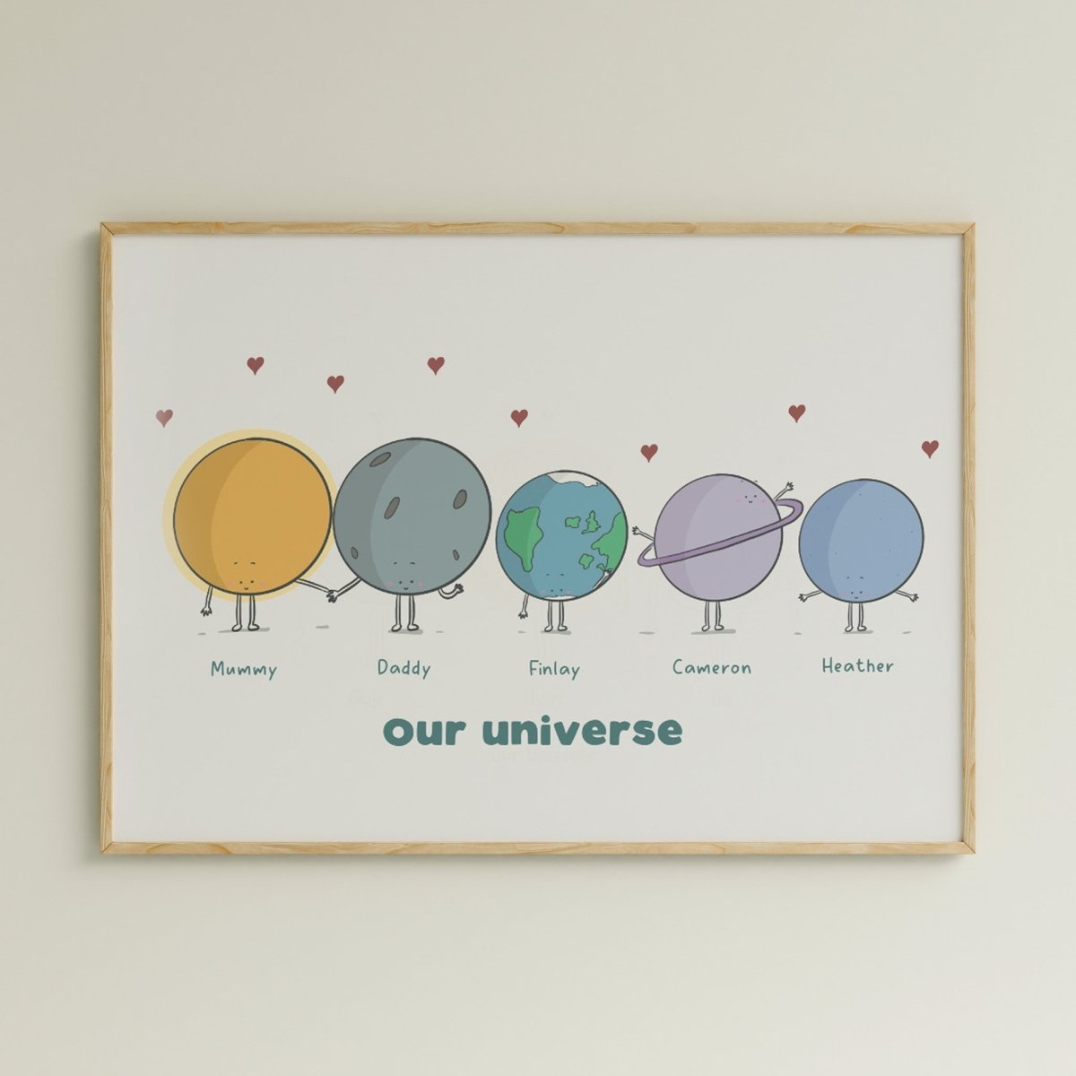 cute personalised family print 'our universe' space A4 art print, cute nursery print