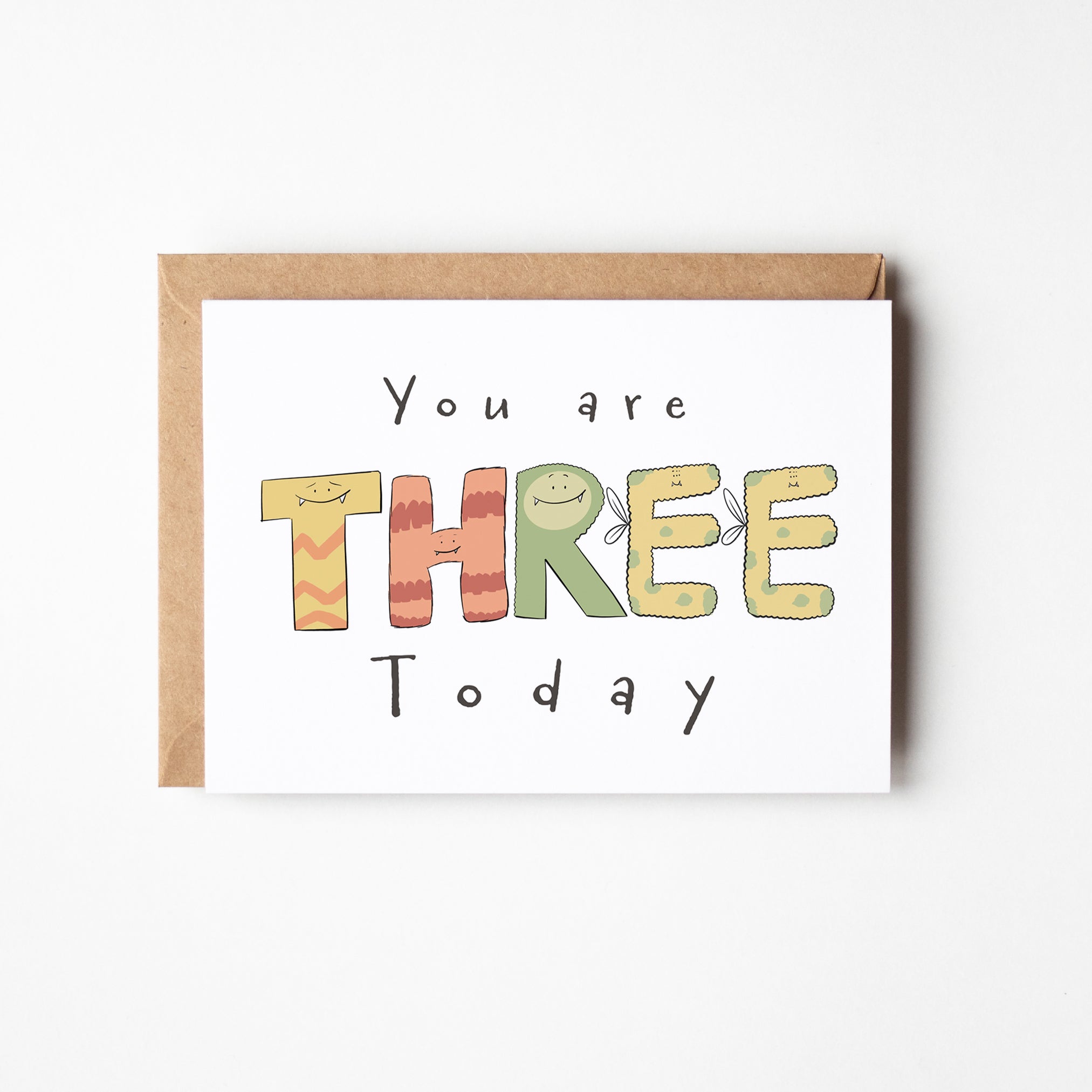 You Are 3 Today – Cute Monster Milestone Birthday Card
