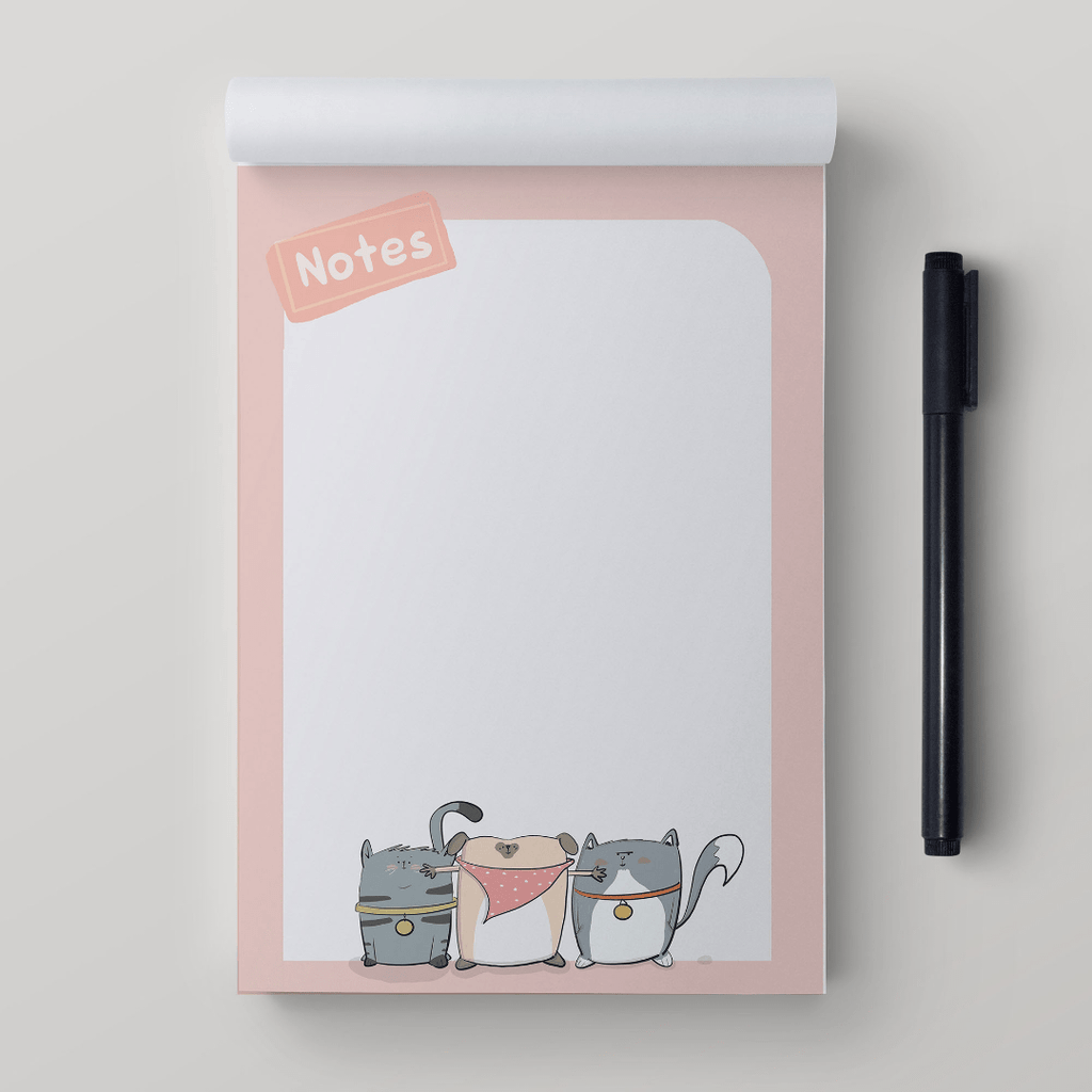 Handcrafted A5 Kawaii Pet Notepad with adorable illustrations of cats and dogs by Richard Darani, ideal for creative writing and daily notes