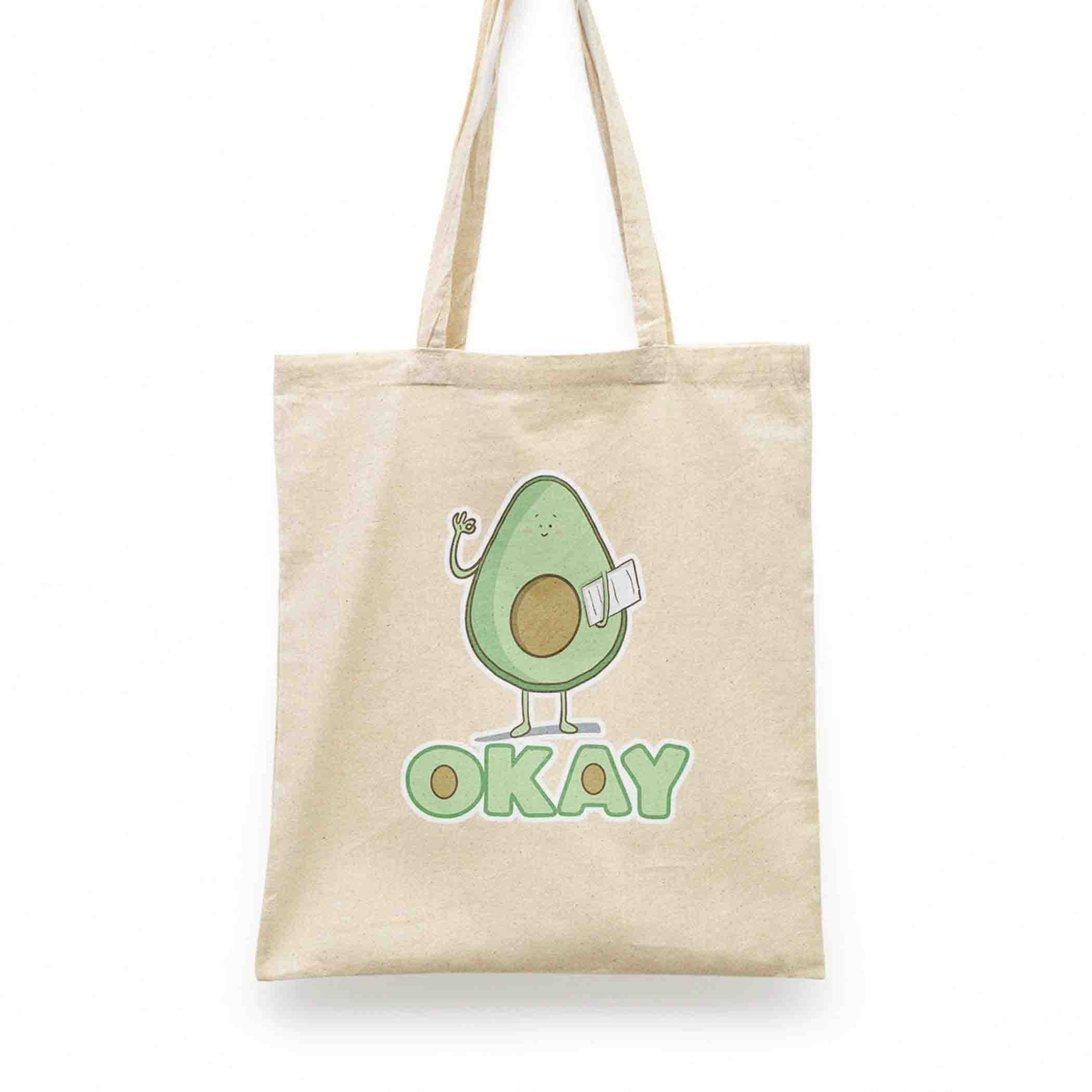 Avocado 'Okay' Reusable Shopping Tote Bag – fun and illustrated shopping totes by Richard Darani