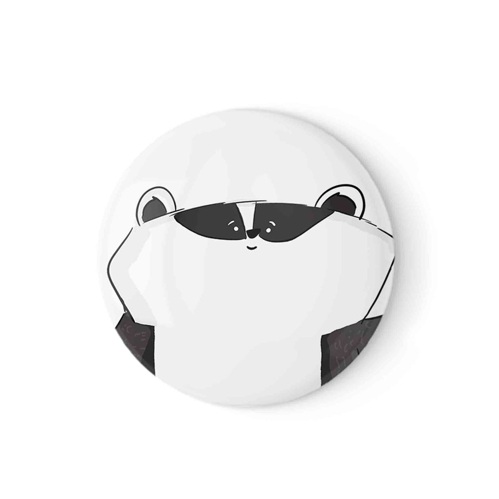 Round badge with a minimalist illustration of a badger's face on a white background."