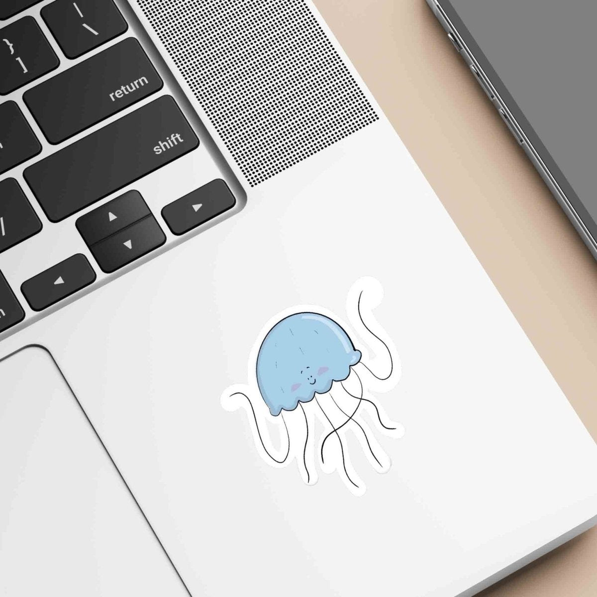 Cute blue Jellyfish Sticker – fun and illustrated decorative stickers by Richard Darani