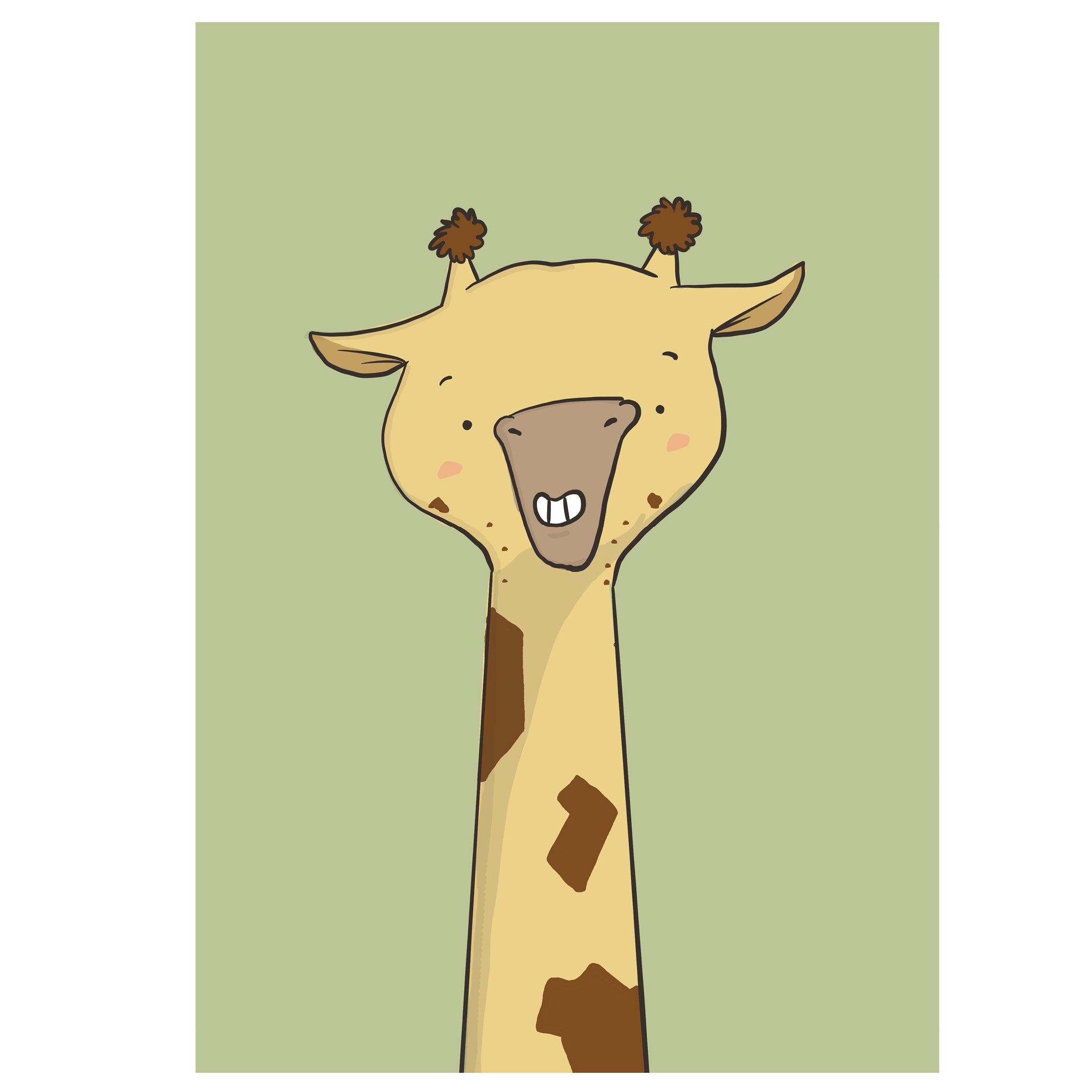 Cute giraffe wall art print with gentle kawaii safari animal for nursery decor
