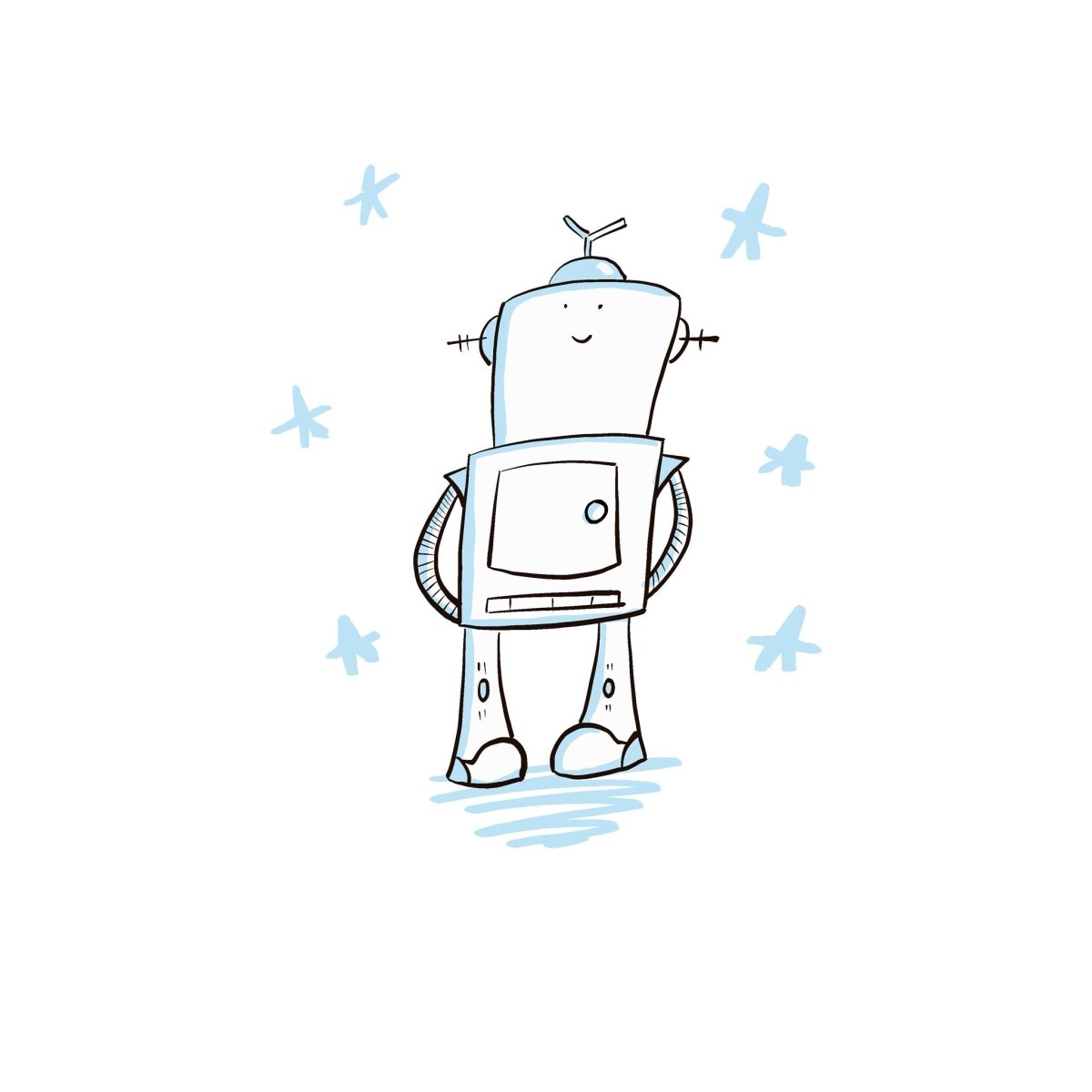 Cute robot illustration art print with adorable kawaii character for kids' wall decor