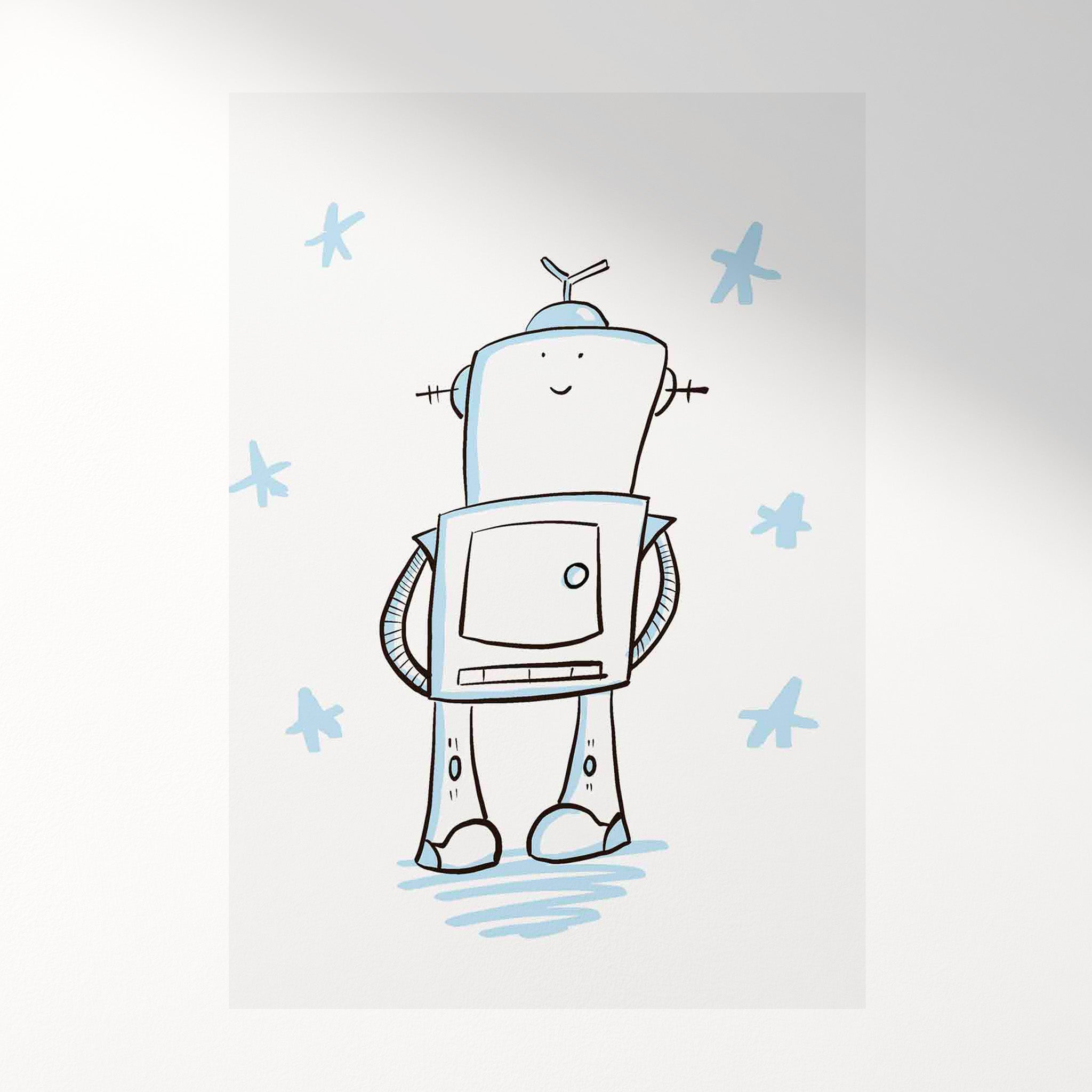Cute kawaii robot wall art print illustration