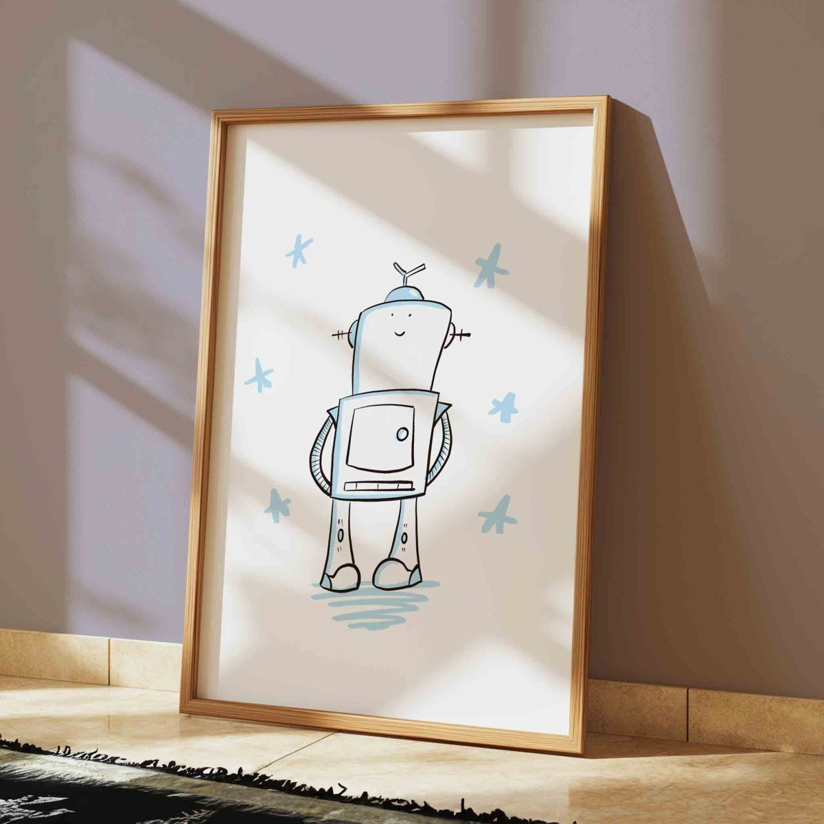 Kawaii robot print lifestyle room setting