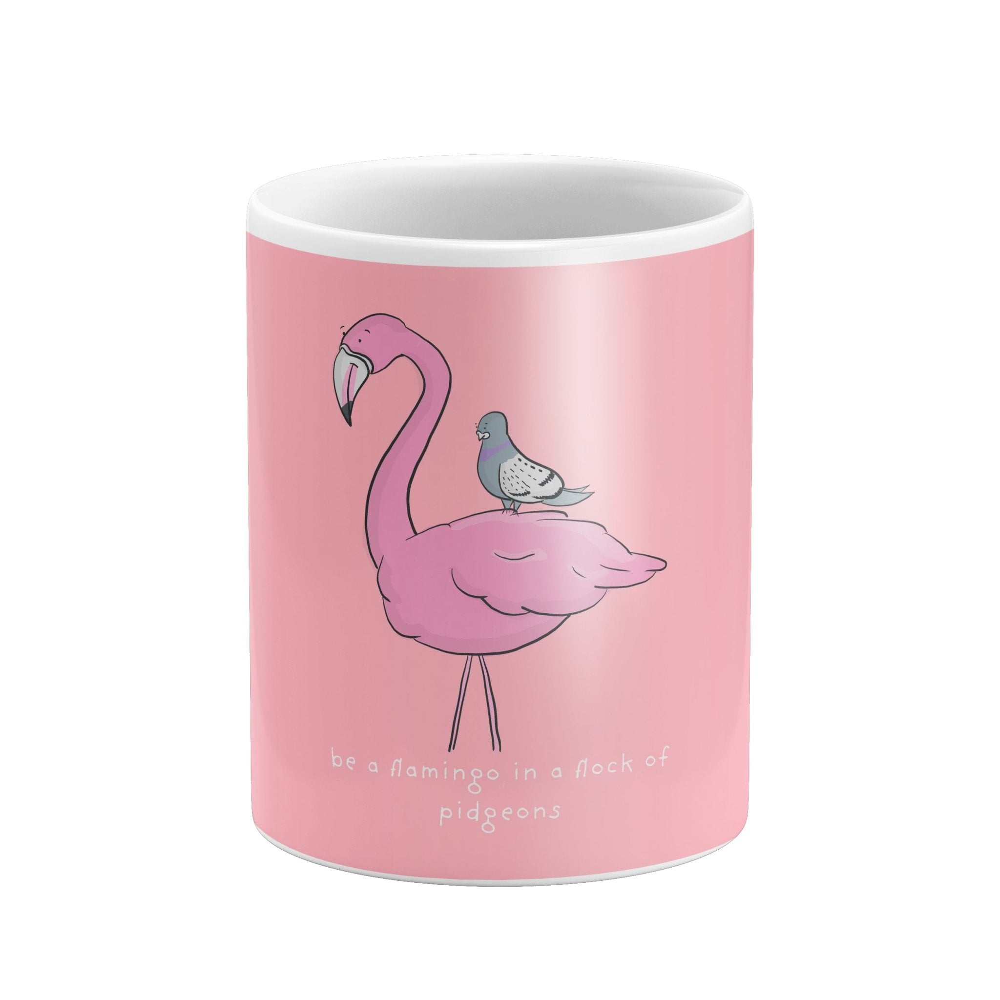 Flamingo in a Flock of Pigeons Mug – Standout DesignMugs (view 2)