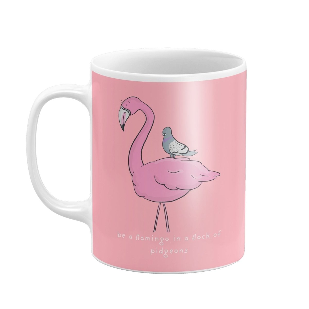 Flamingo in a Flock of Pigeons Mug – Standout DesignMugs (view 3)