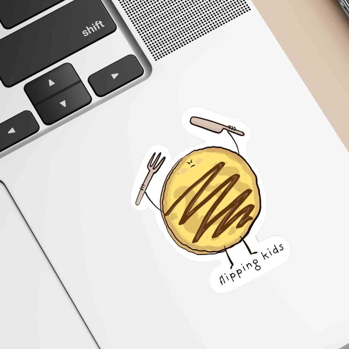 Flipping Kids Pancake Die-Cut Vinyl Sticker – fun and illustrated decorative stickers by Richard Darani