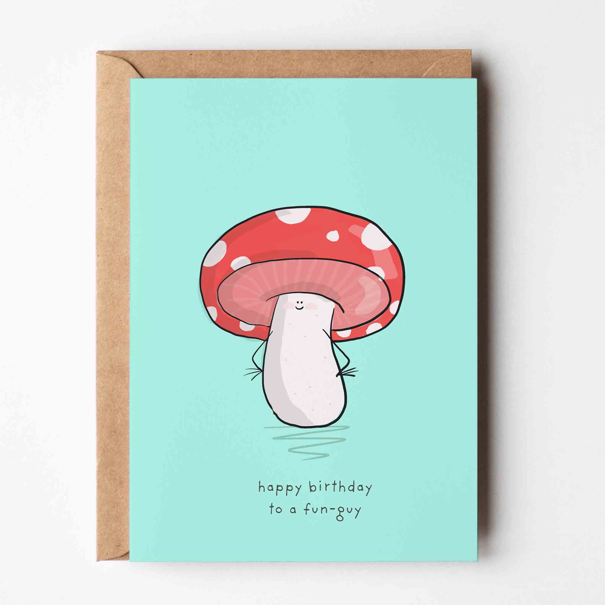 Happy Birthday to a Fun-Guy Greeting Card – fun and illustrated greeting & note cards by Richard Darani