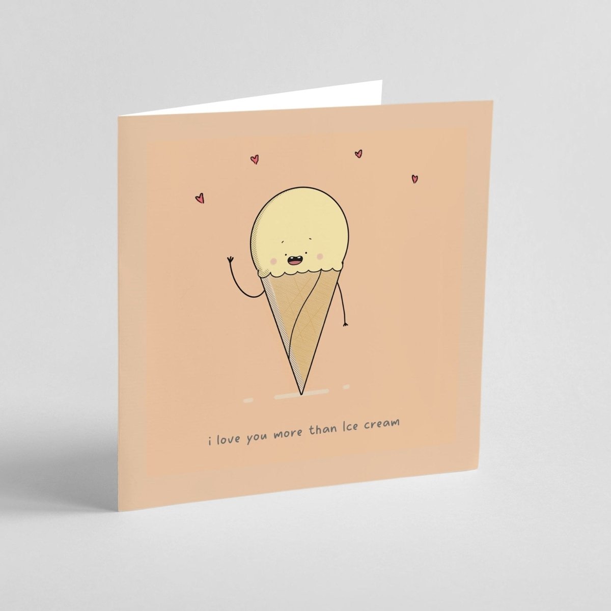 Sweet romantic greeting card with kawaii ice cream design for Valentine's Day and anniversaries
