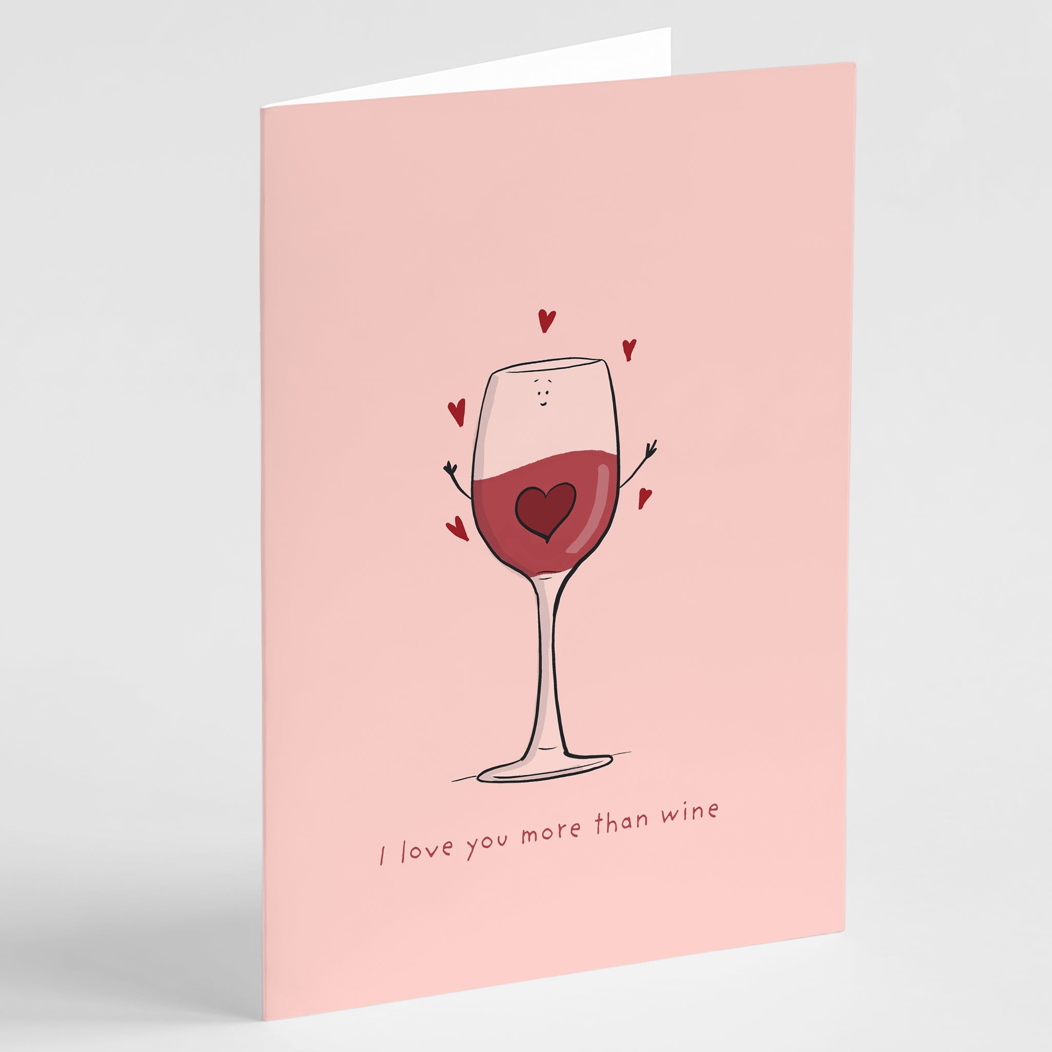 I Love You More Than Wine - Cute & Funny Hand - Drawn Greeting Card - Richard DaraniGreeting & Note Cards