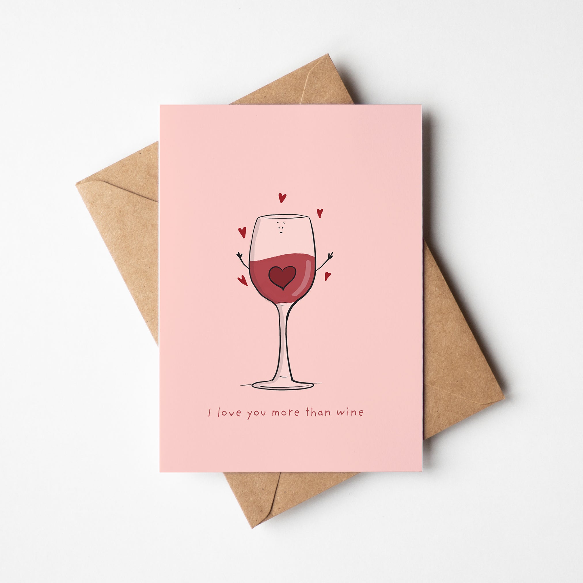 I Love You More Than Wine - Cute & Funny Hand - Drawn Greeting Card - Richard DaraniGreeting & Note Cards
