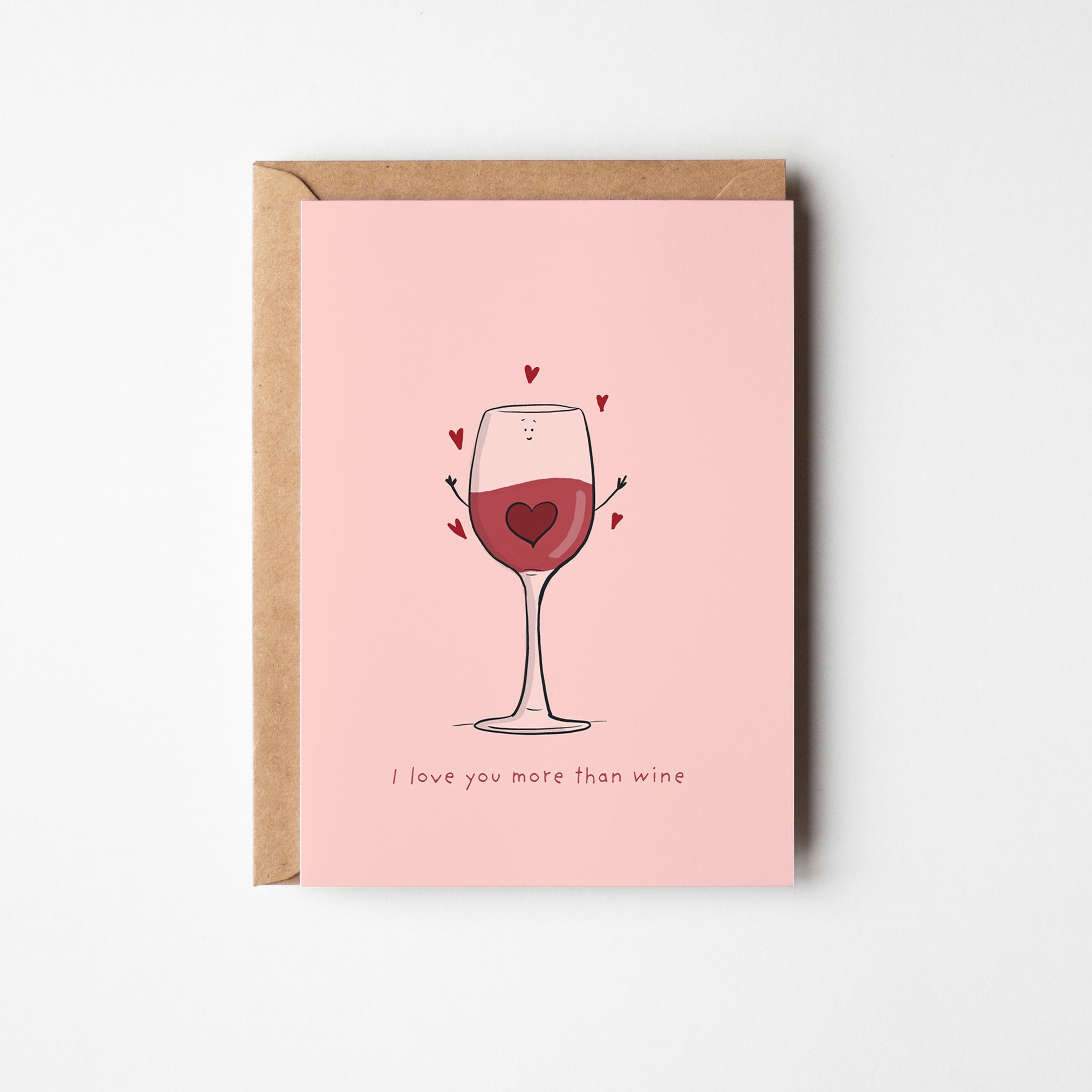 I Love You More Than Wine - Cute & Funny Hand - Drawn Greeting Card - Richard DaraniGreeting & Note Cards