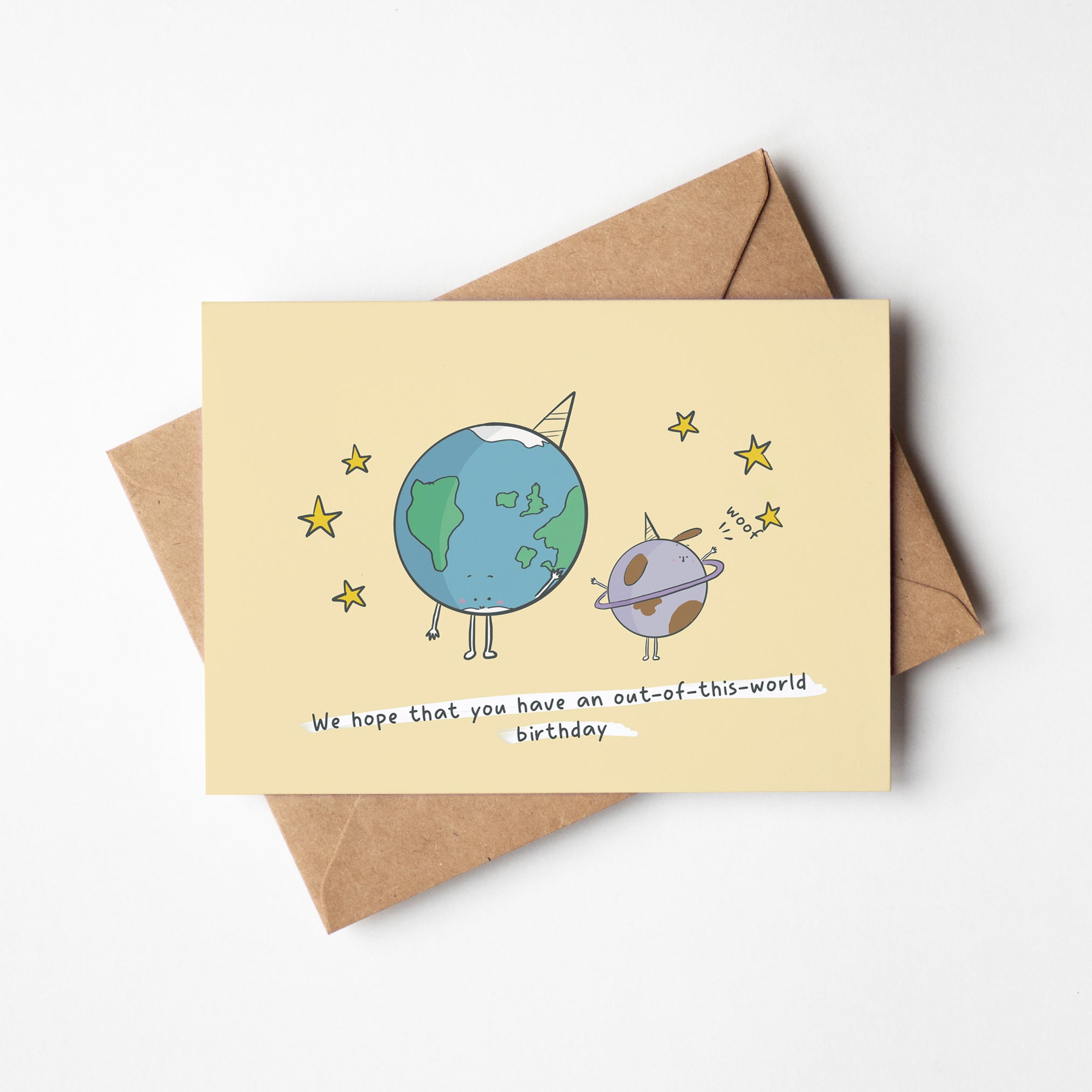 Out - of - This - World Birthday Card β Planet Earth & Saturn Party - Richard DaraniGreeting & Note Cards
