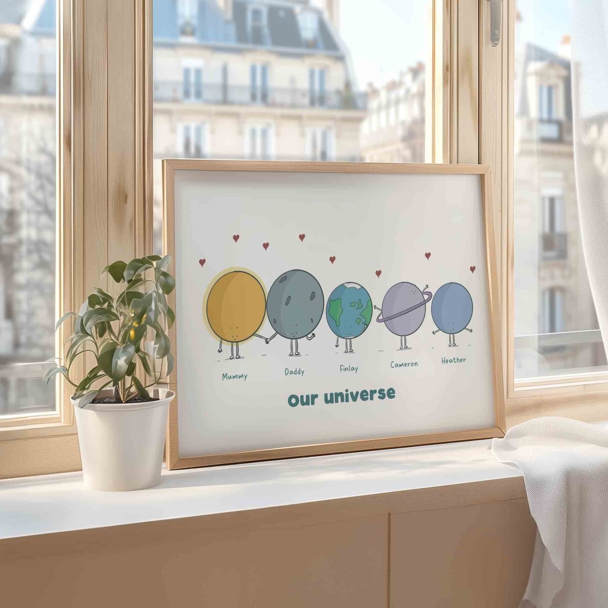 Personalised Family Art Print ‘Our Universe’ – fun and illustrated posters, prints, & visual artwork by Richard Darani