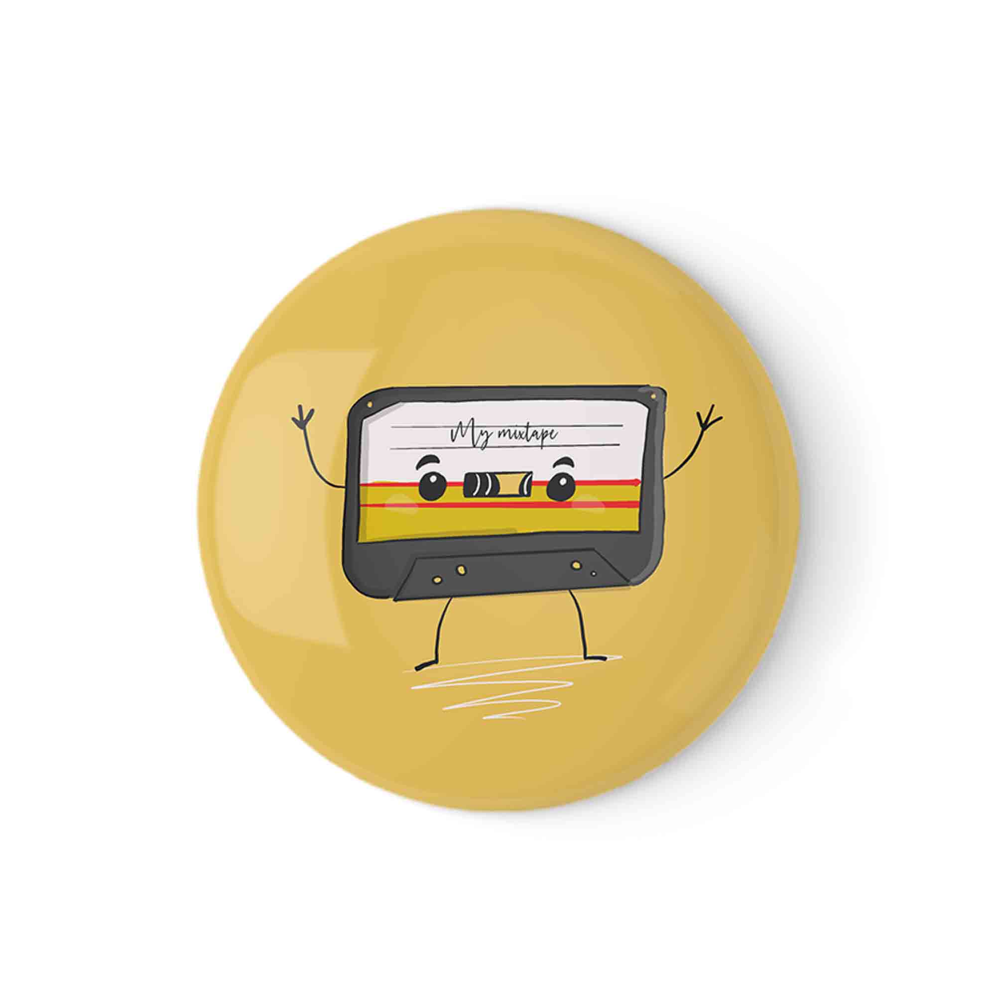 Retro Cassette Tape Pinback Button Badge – fun and illustrated pinback buttons by Richard Darani