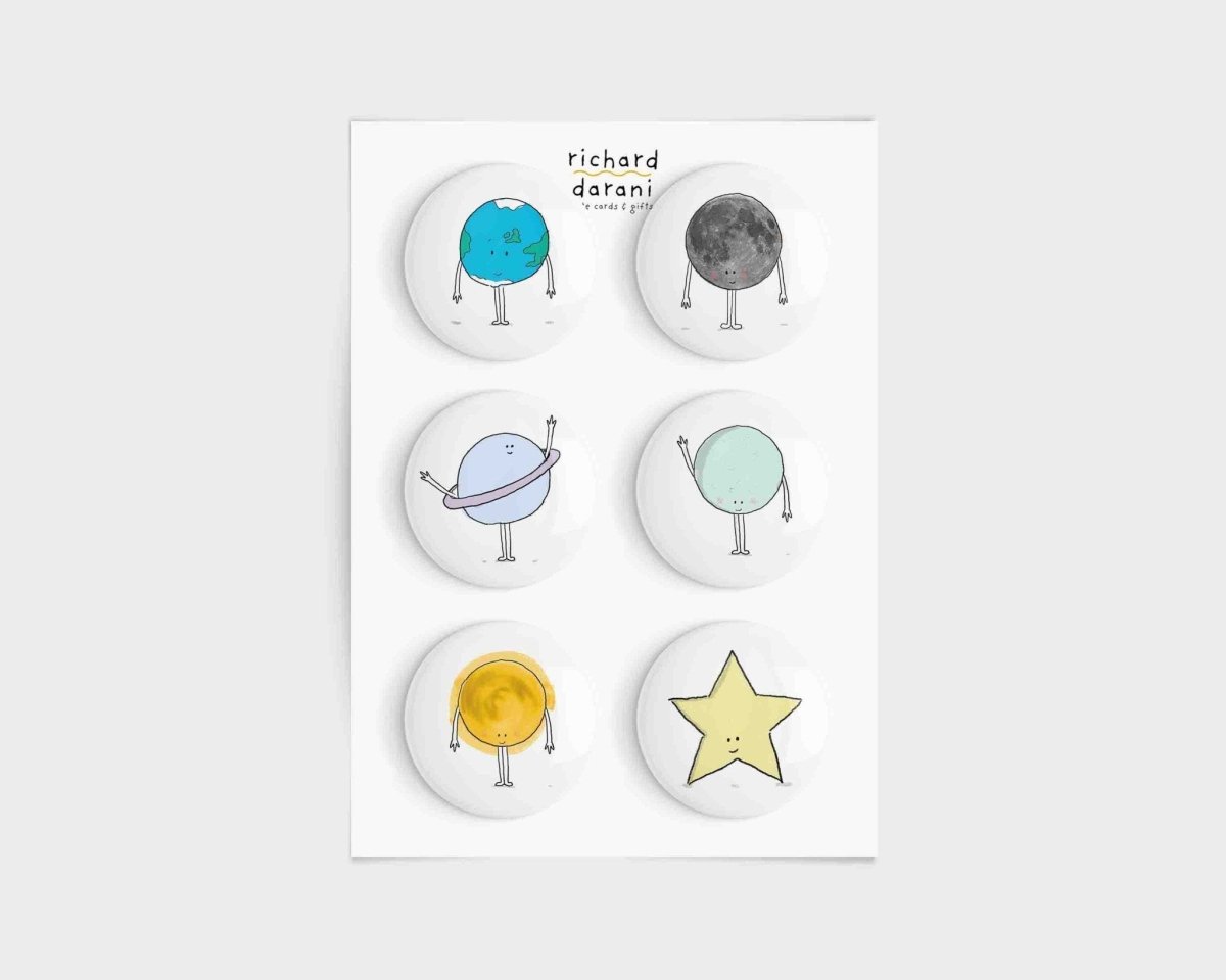 Cute Planet Fridge Magnets - Set of 6 Hand-Pressed Designs – fun and illustrated refrigerator magnets by Richard Darani