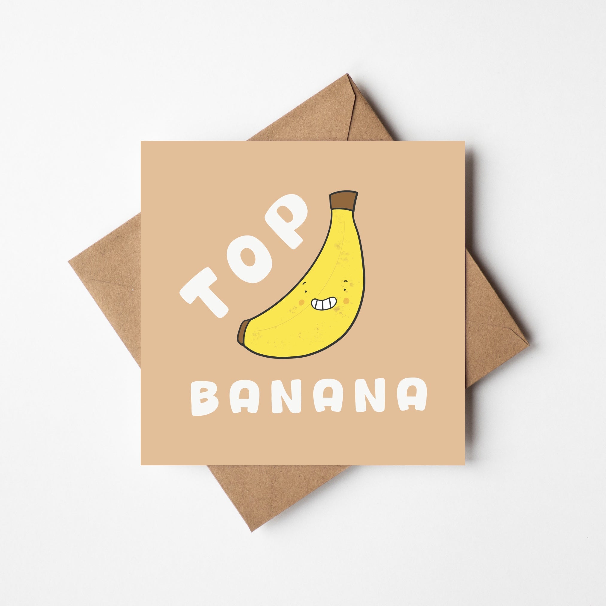 Top Banana greeting card — cute illustrated banana character, funny pun card by UK illustrator Richard Darani