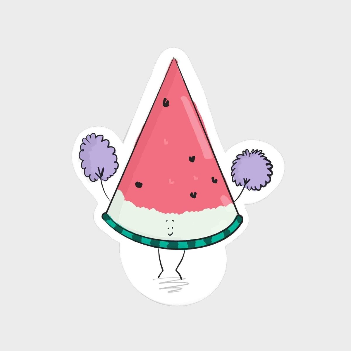 Watermelon Slice Cheerleader Die-Cut Vinyl Sticker – fun and illustrated decorative stickers by Richard Darani