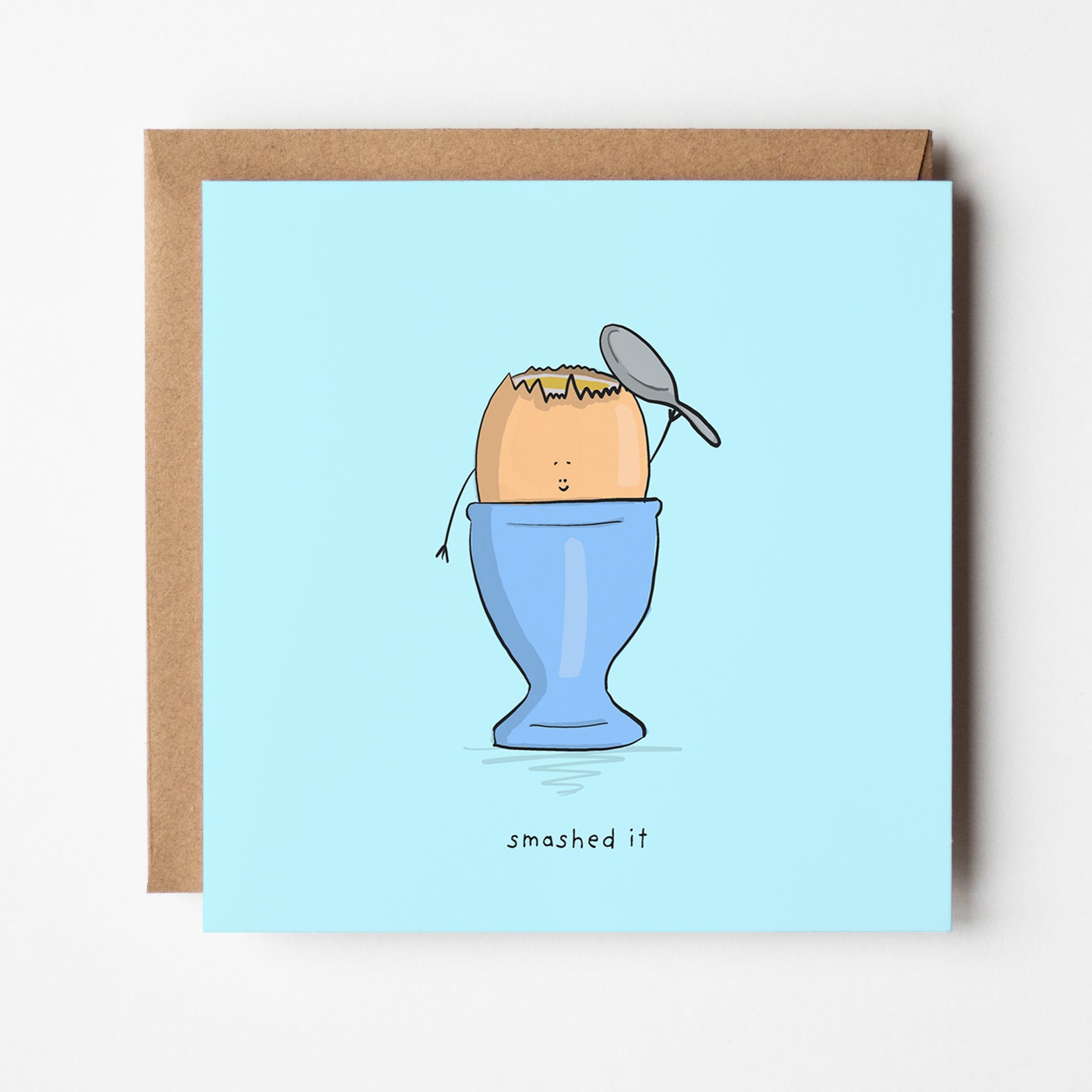 Cute kawaii egg character with 'You Smashed It' congratulations message - square format greeting card