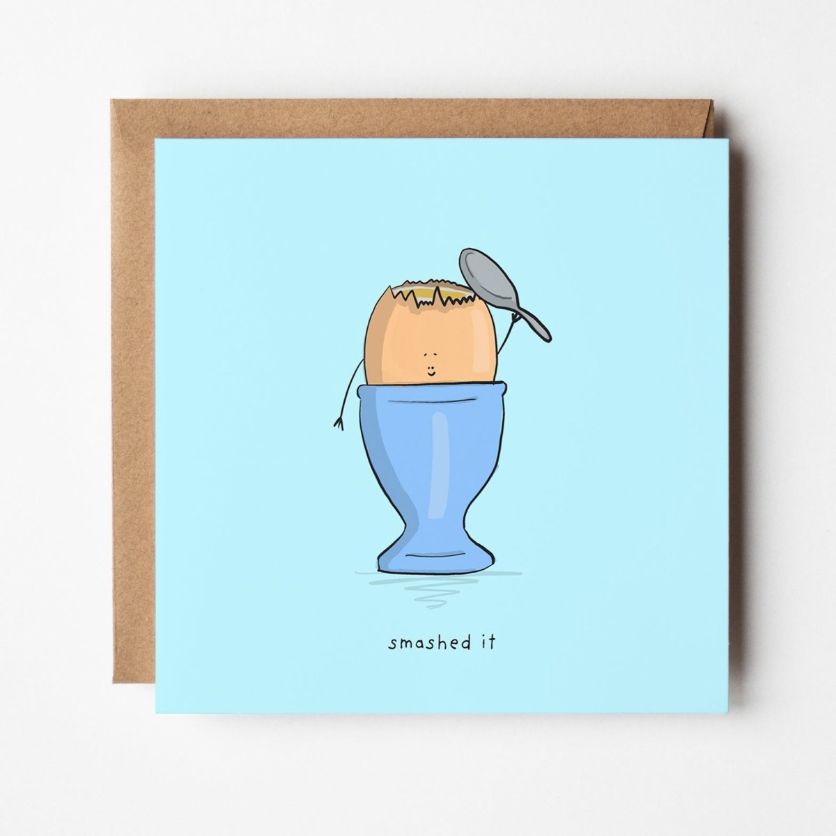 Cute kawaii egg character with 'You Smashed It' congratulations message - square format greeting card