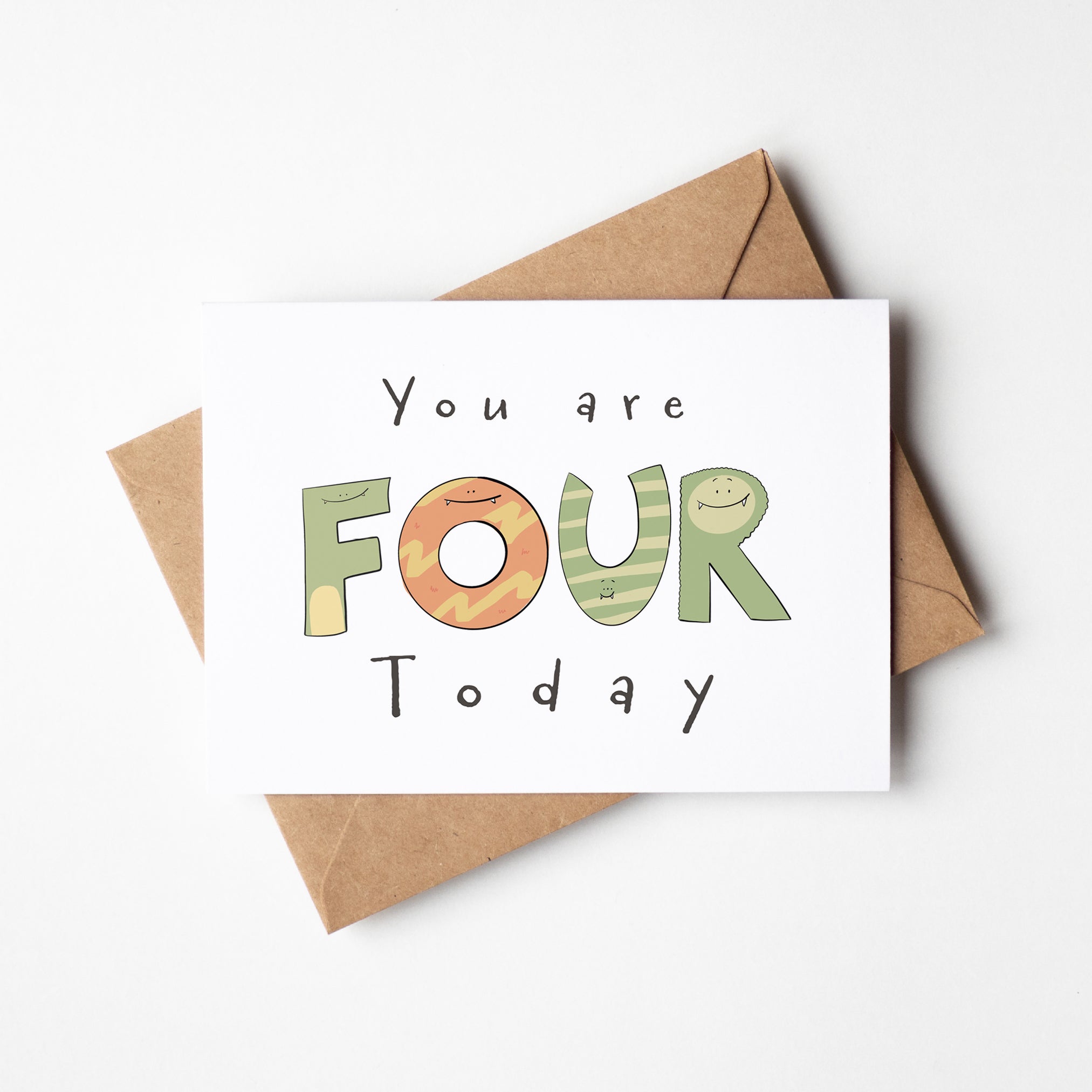 You're 4 Today - Monster Birthday Card - Richard DaraniGreeting & Note Cards
