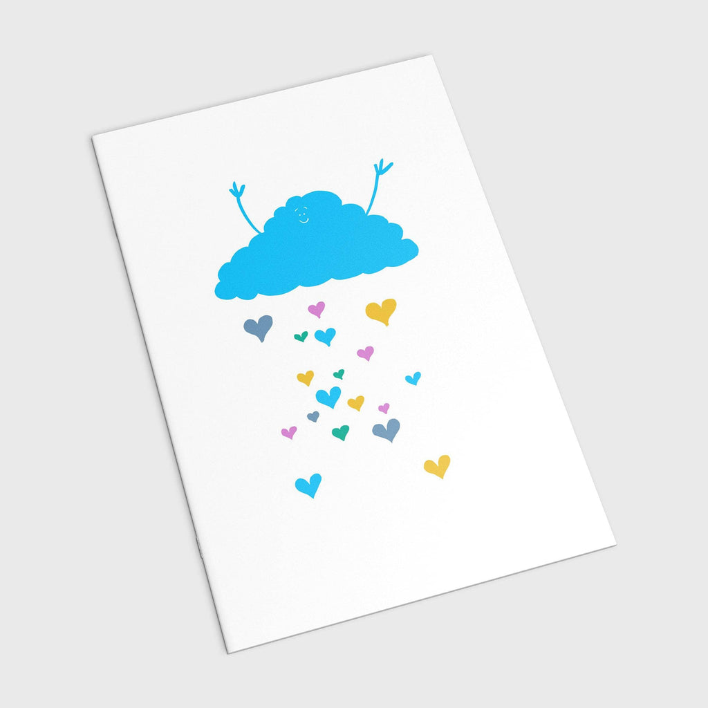 "Richard Darani's A5 Soft-Cover Notebook with Cute Blue Rain Cloud and Hearts Design, Perfect for Creative Jotting and Doodling"