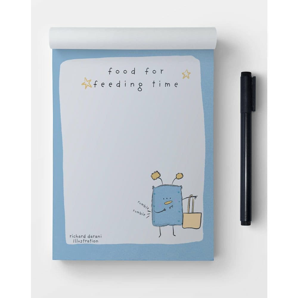 Playful Cute Little Monster illustrations on a shopping list notepad, designed to make grocery planning fun and efficient."