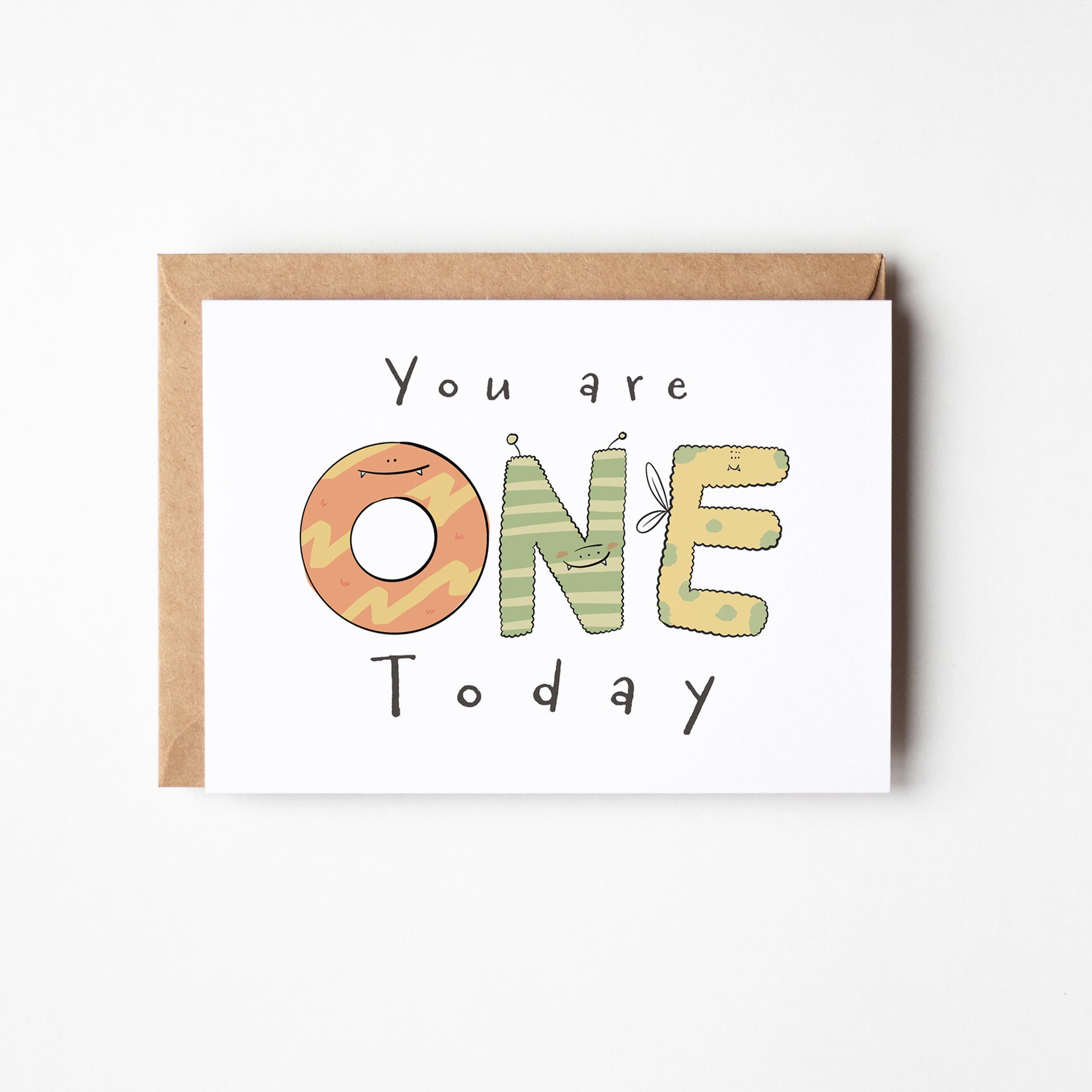 "You Are 1 Today" Milestone Birthday Card – Cute Hand-Drawn Monster Design