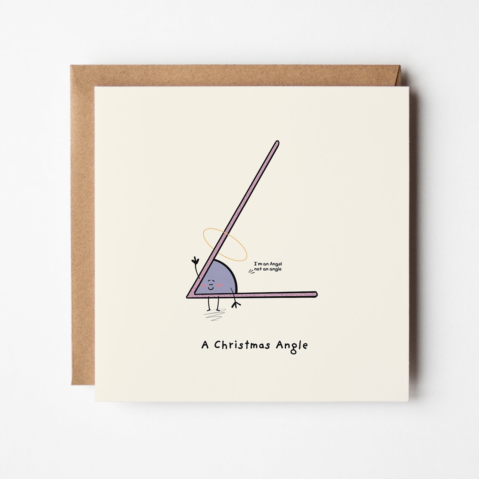 A Christmas Angle greeting card featuring cute kawaii angle character with geometry pun