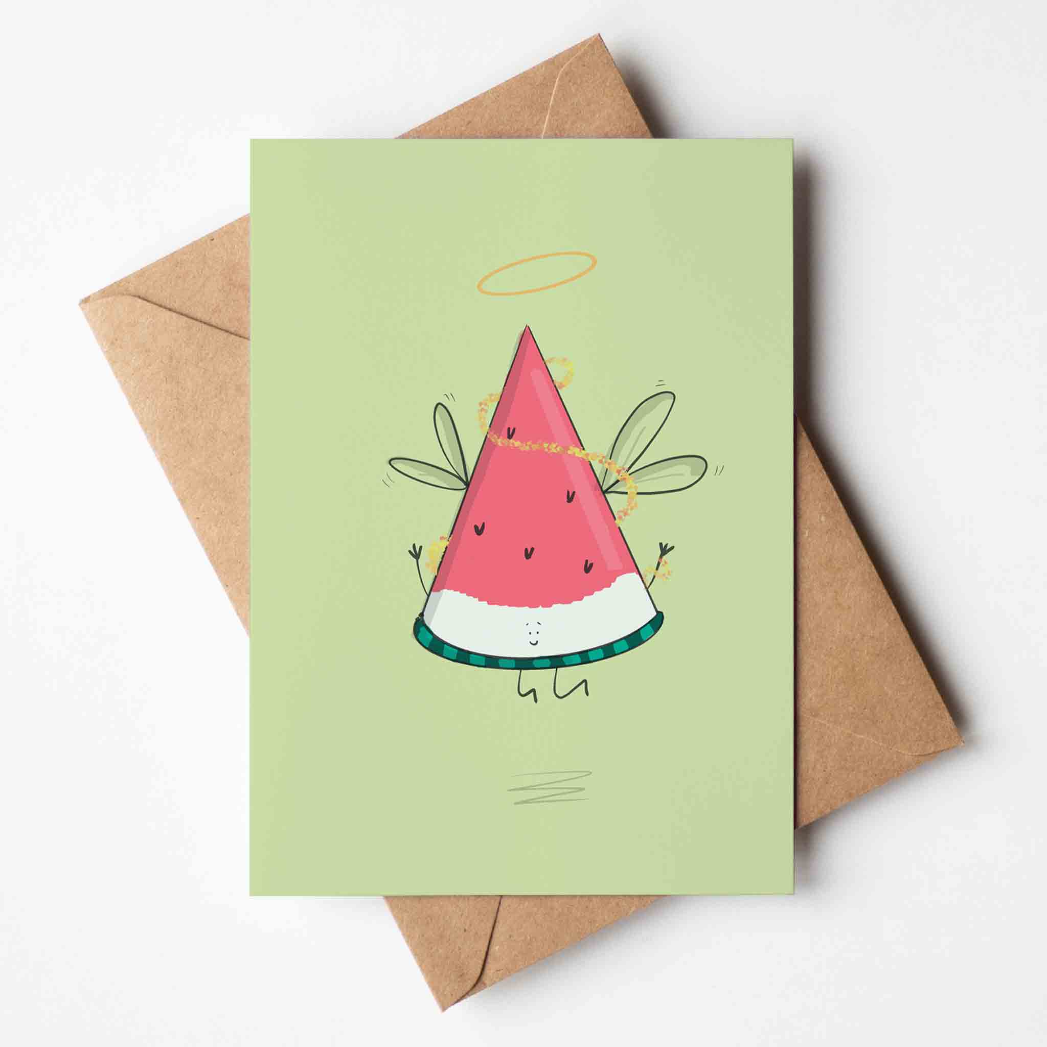 Angel Watermelon Slice Christmas Greeting Card - Richard Darani