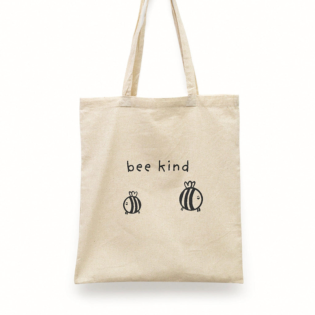 "Bee Kind Tote Bag by Richard Darani with organic cotton and a bee design promoting eco-friendliness and style."