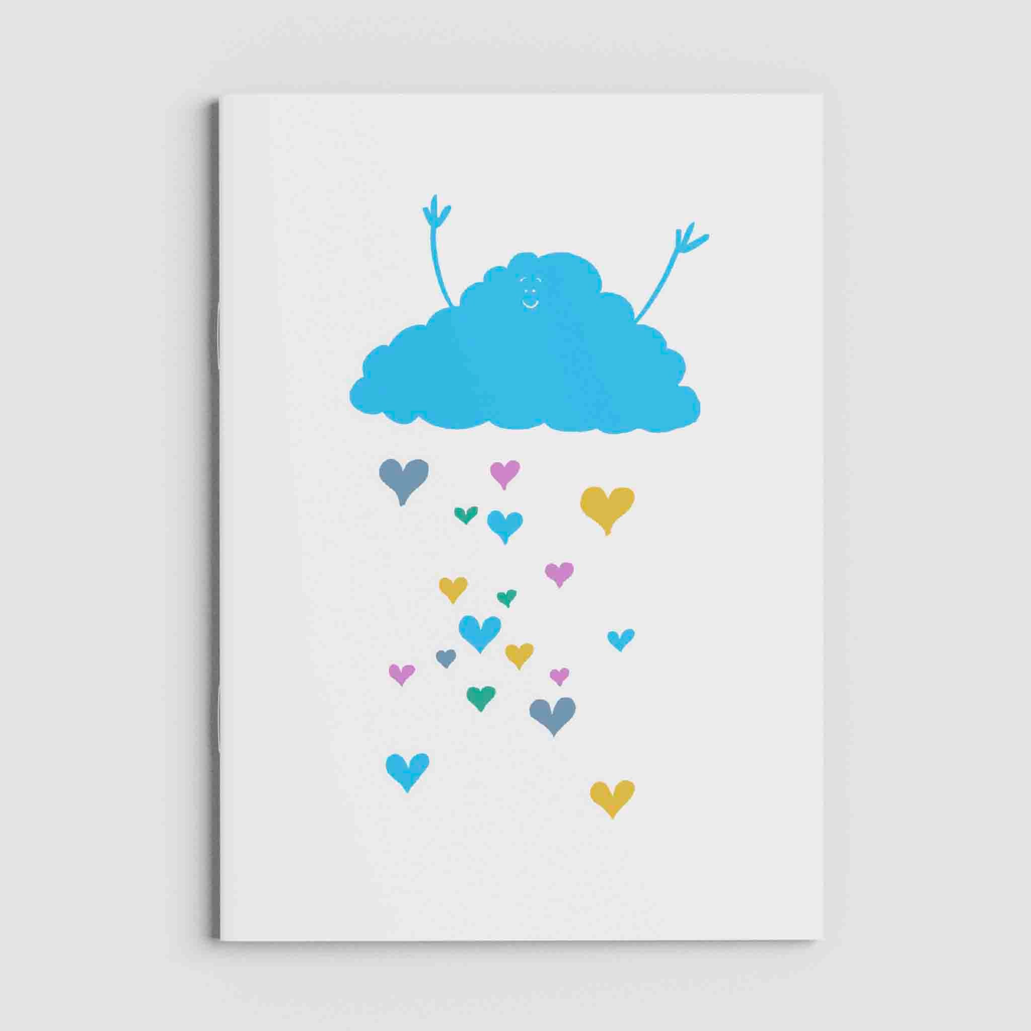 Blue Cloud Raining Hearts Notebook - Cute A5 Journal - Richard Darani