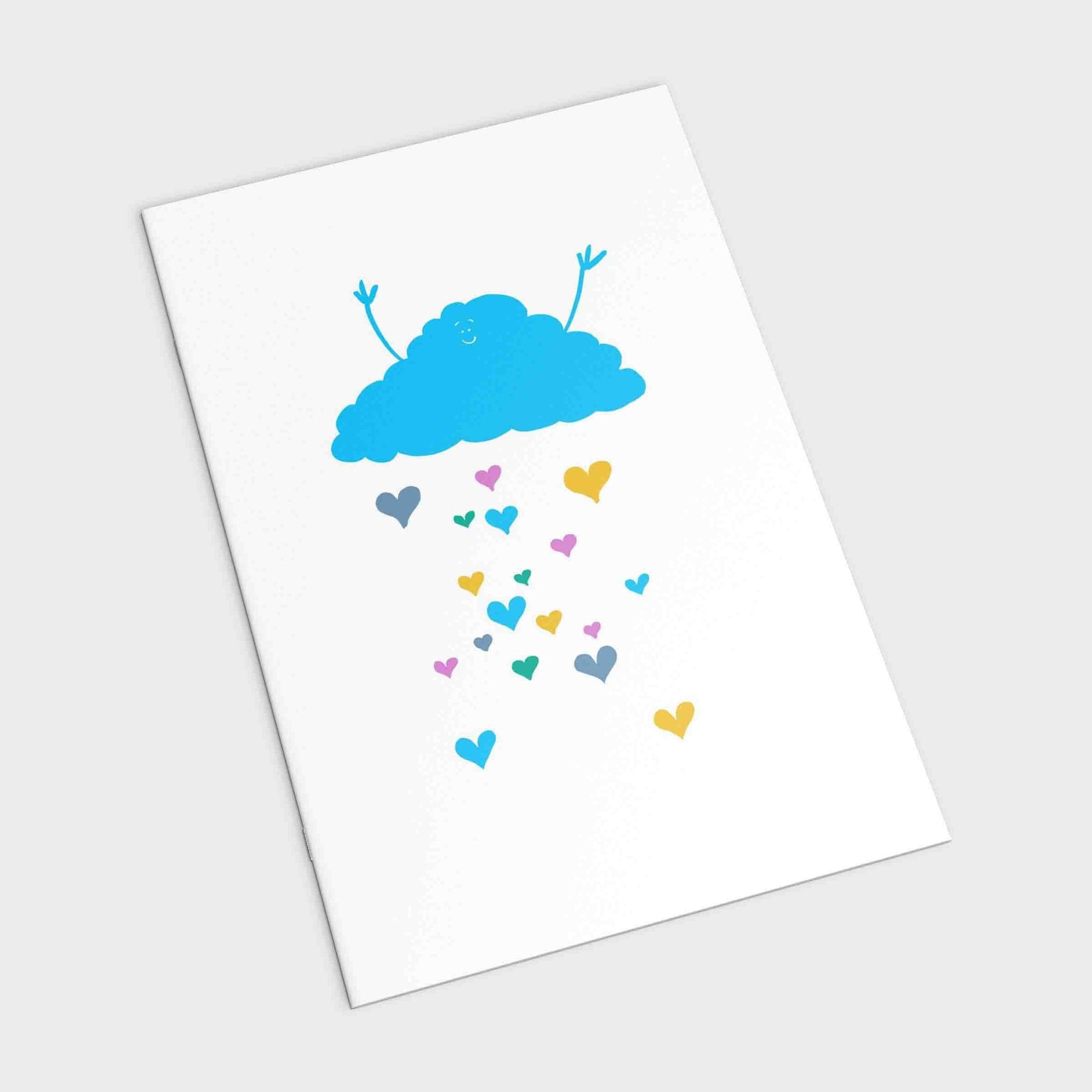 Blue Cloud Raining Hearts Notebook - Cute A5 Journal - Richard Darani