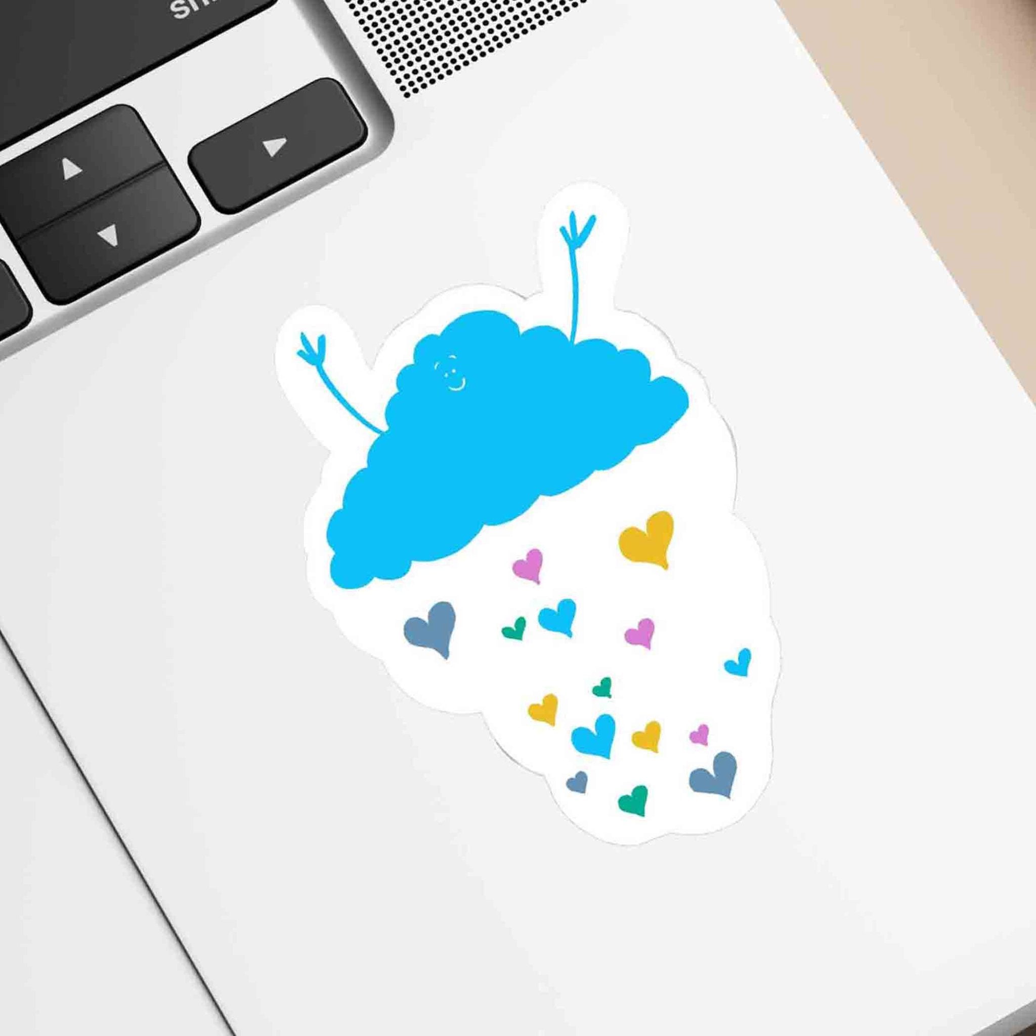 Blue Cloud Raining Hearts Vinyl Sticker - Richard Darani