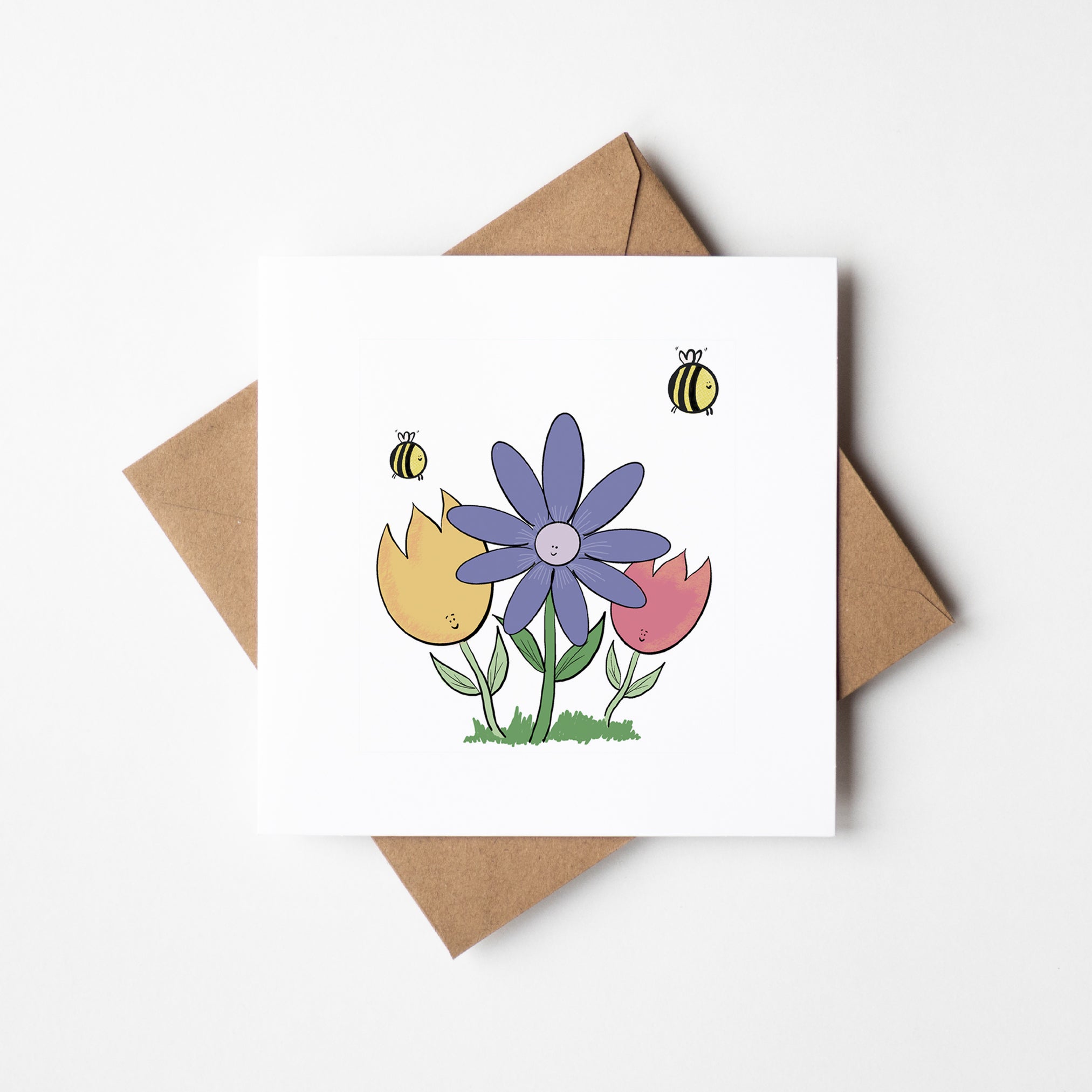 Spring Garden - Flowers & Bees Greeting Card