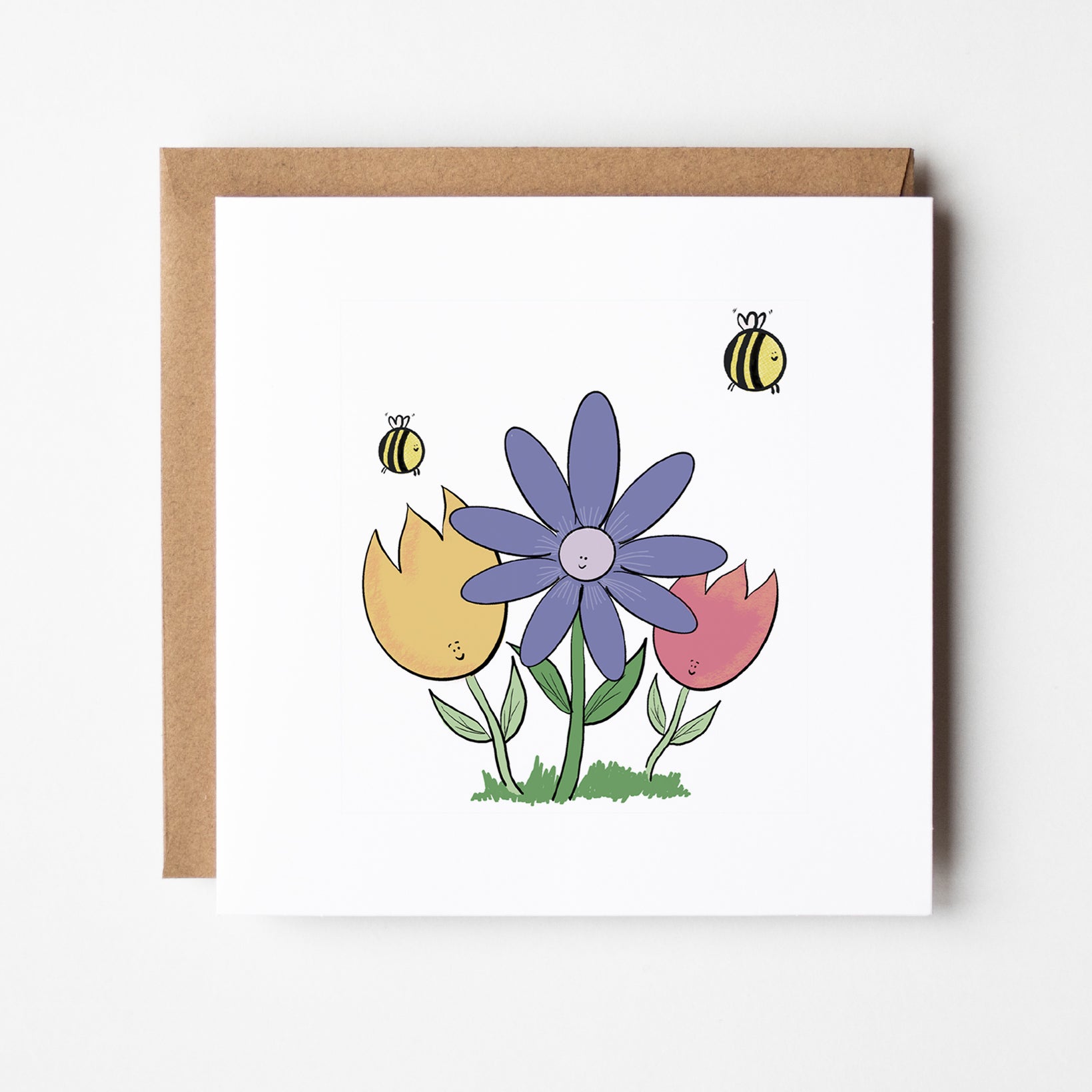 Spring Garden - Flowers & Bees Greeting Card