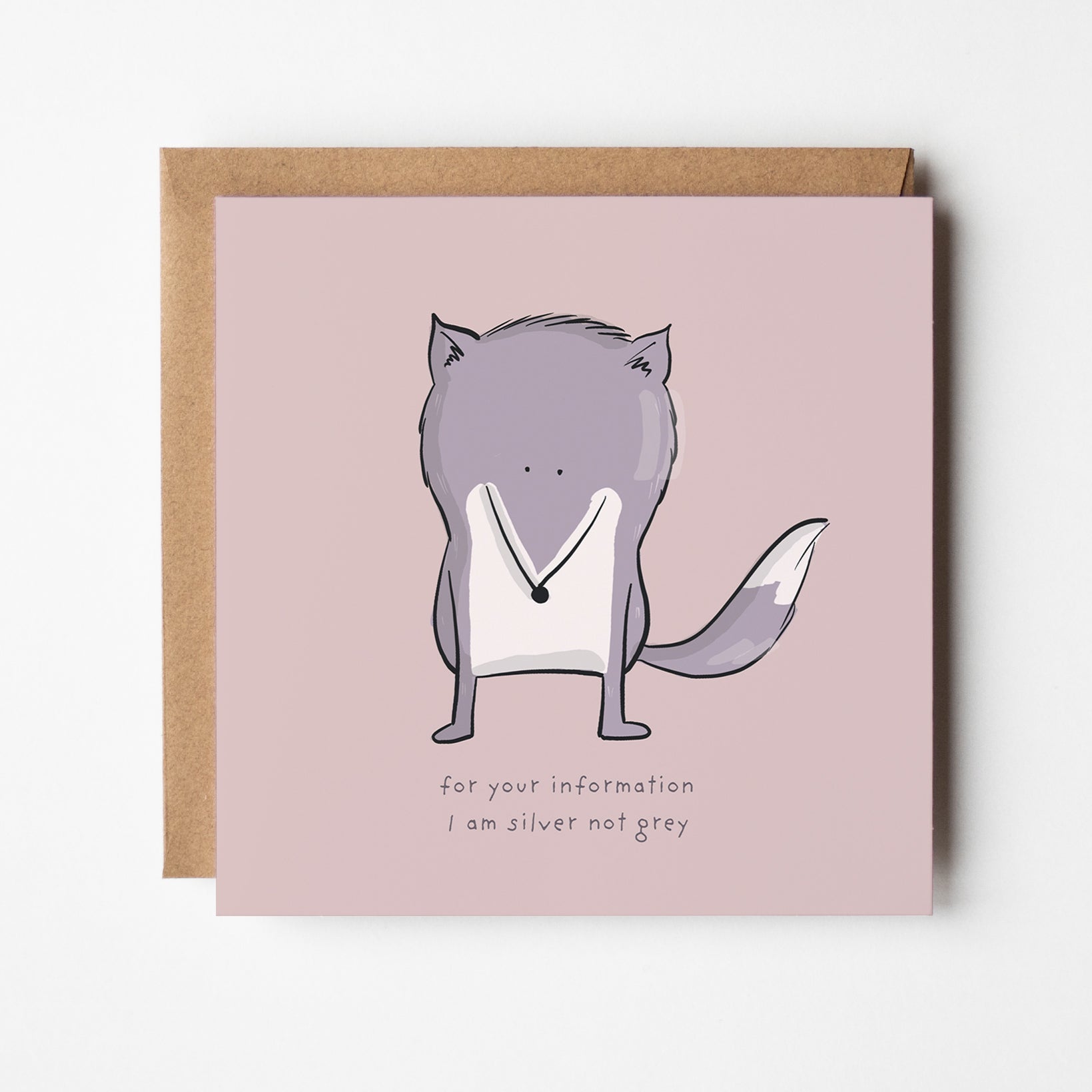 Funny animal card featuring distinguished fox defending his silver coat