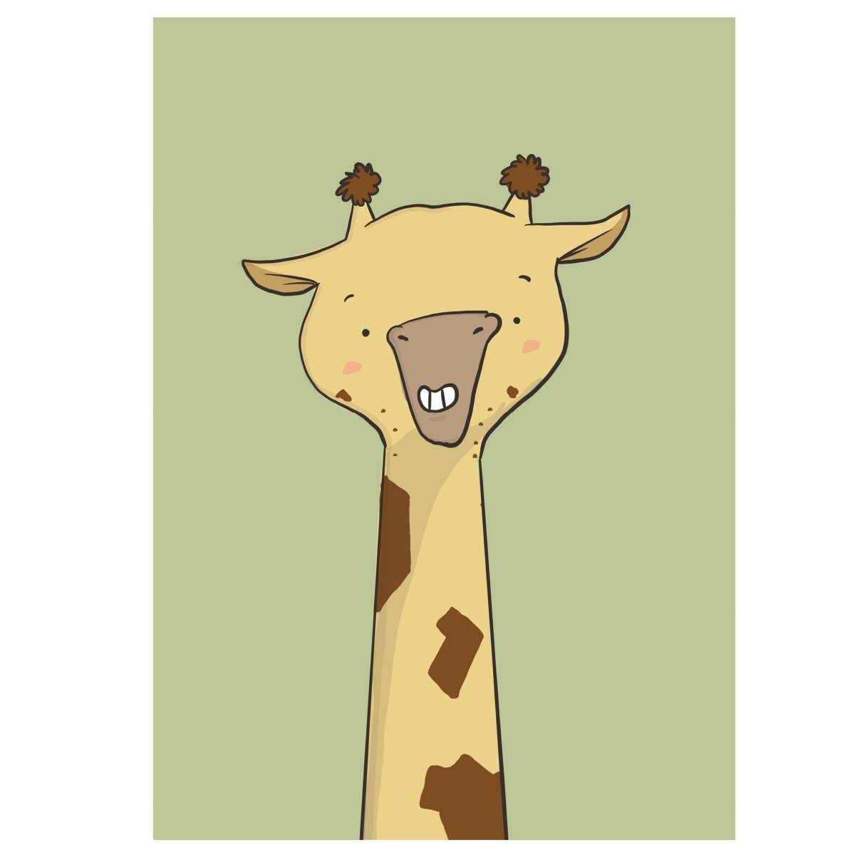 Cute giraffe wall art print with gentle kawaii safari animal for nursery decor