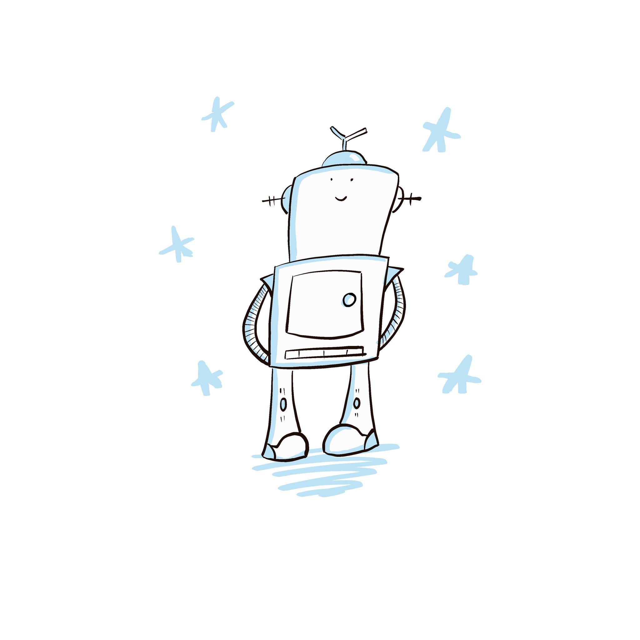 Cute robot illustration art print with adorable kawaii character for kids' wall decor