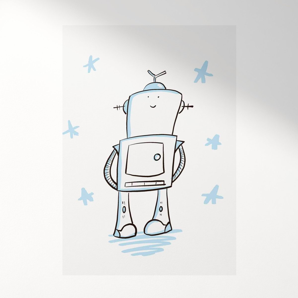 Cute kawaii robot wall art print illustration