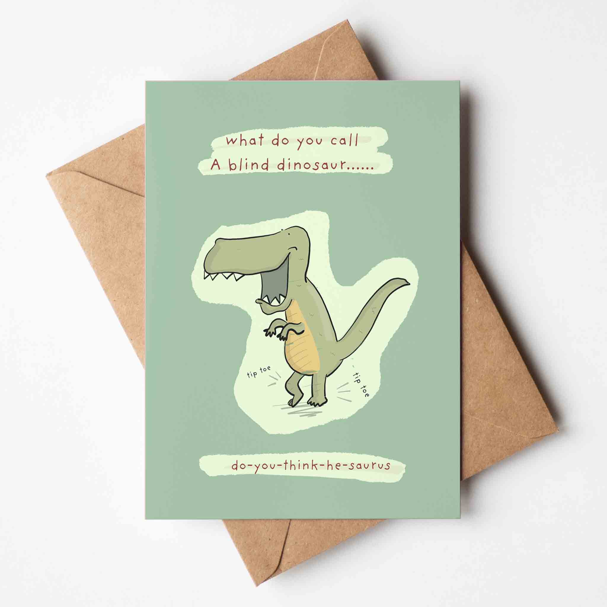 Do-you-think-he-saurus Joke Card – fun and illustrated greeting & note cards by Richard Darani