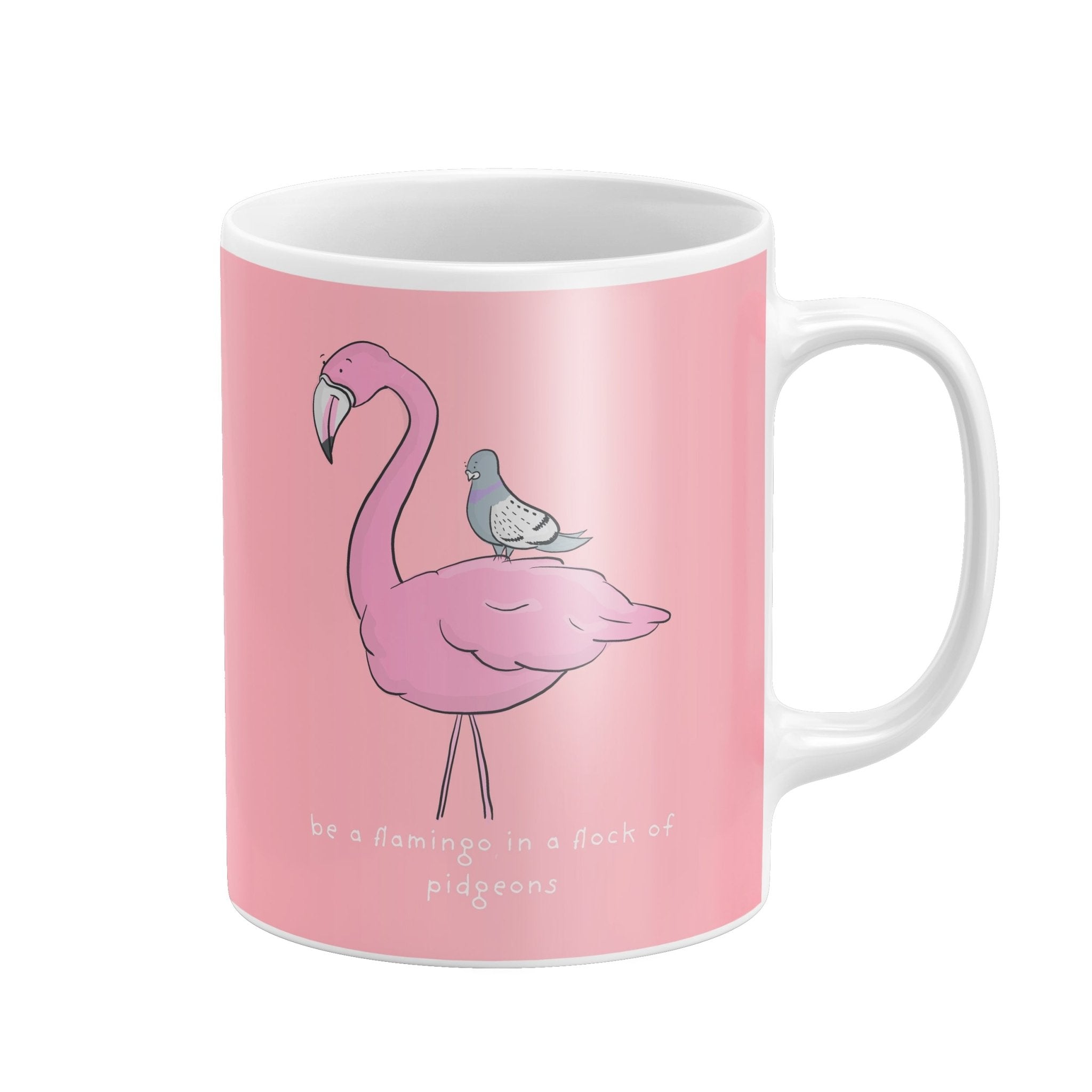 Flamingo in a Flock of Pigeons Mug – Standout Design - Richard DaraniMugs