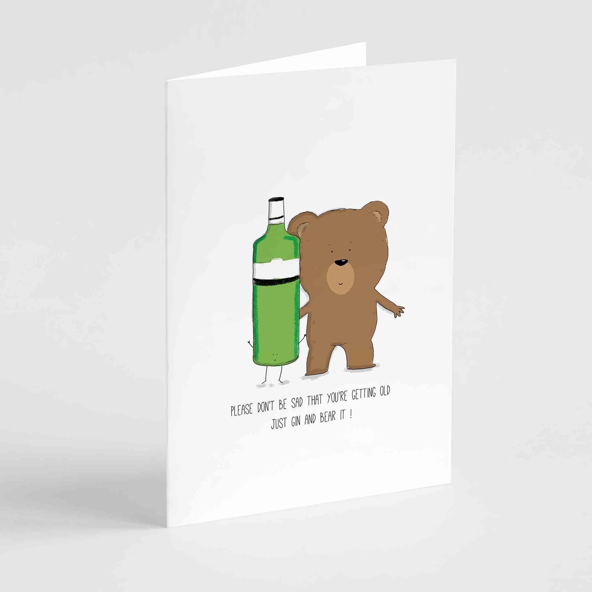 Gin and Bear It kawaii bear greeting card