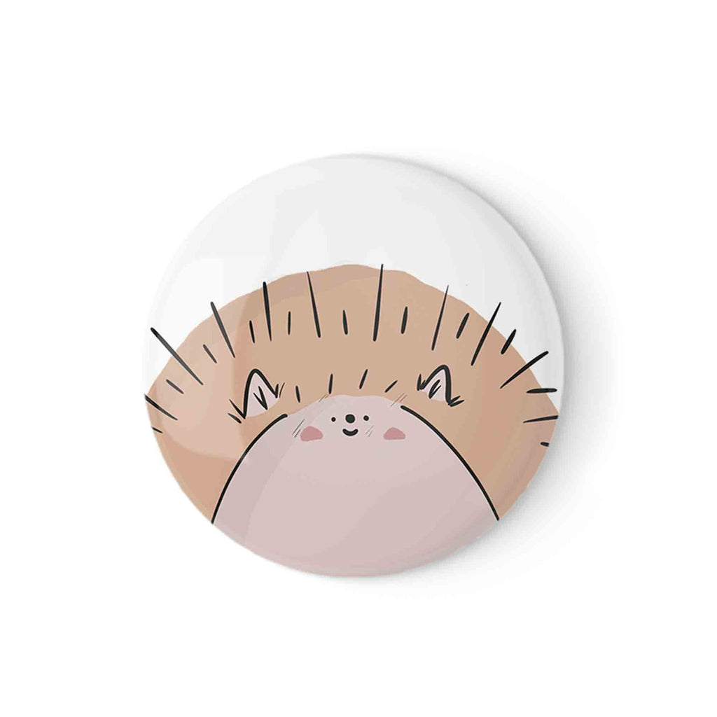 "Adorable Hedgehog Badge' featuring a minimalist hedgehog face design, ideal for adding a touch of nature-inspired whimsy to jackets, bags, and hats."."