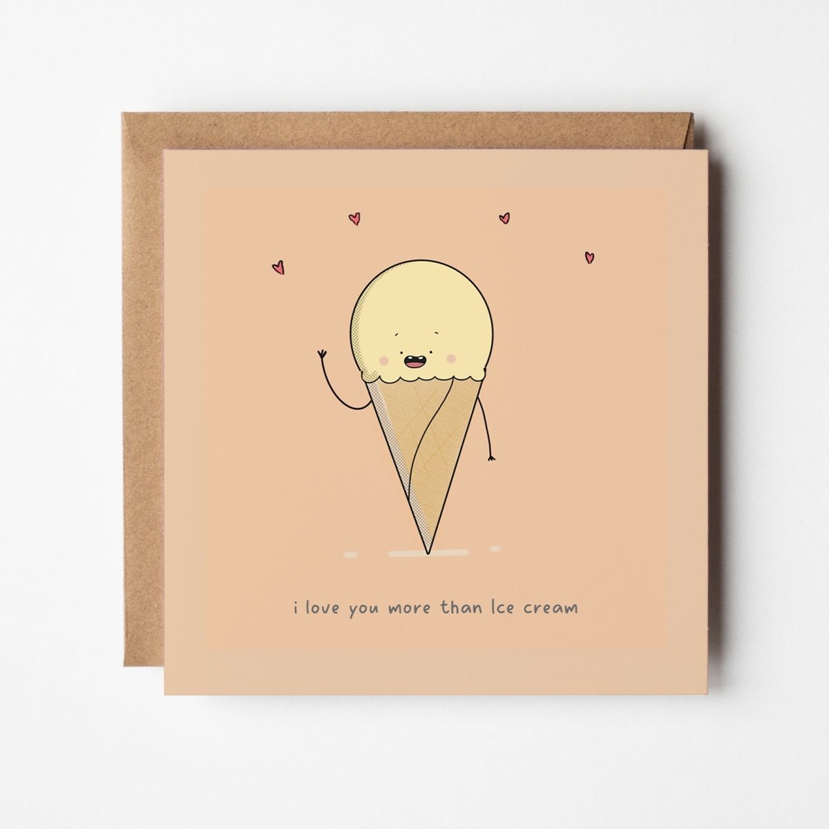 ute kawaii ice cream cone with 'I Love You More Than Ice Cream' message on greeting card