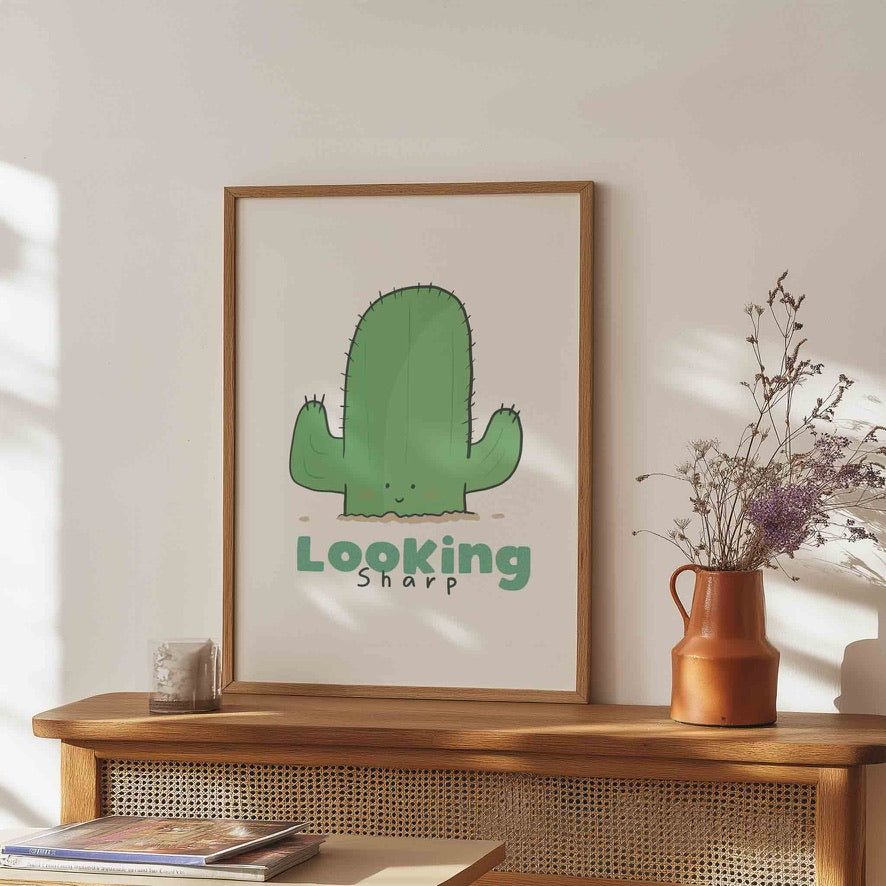 looking sharp a cute cactus art A5 art print, playful design, kawaii wall art