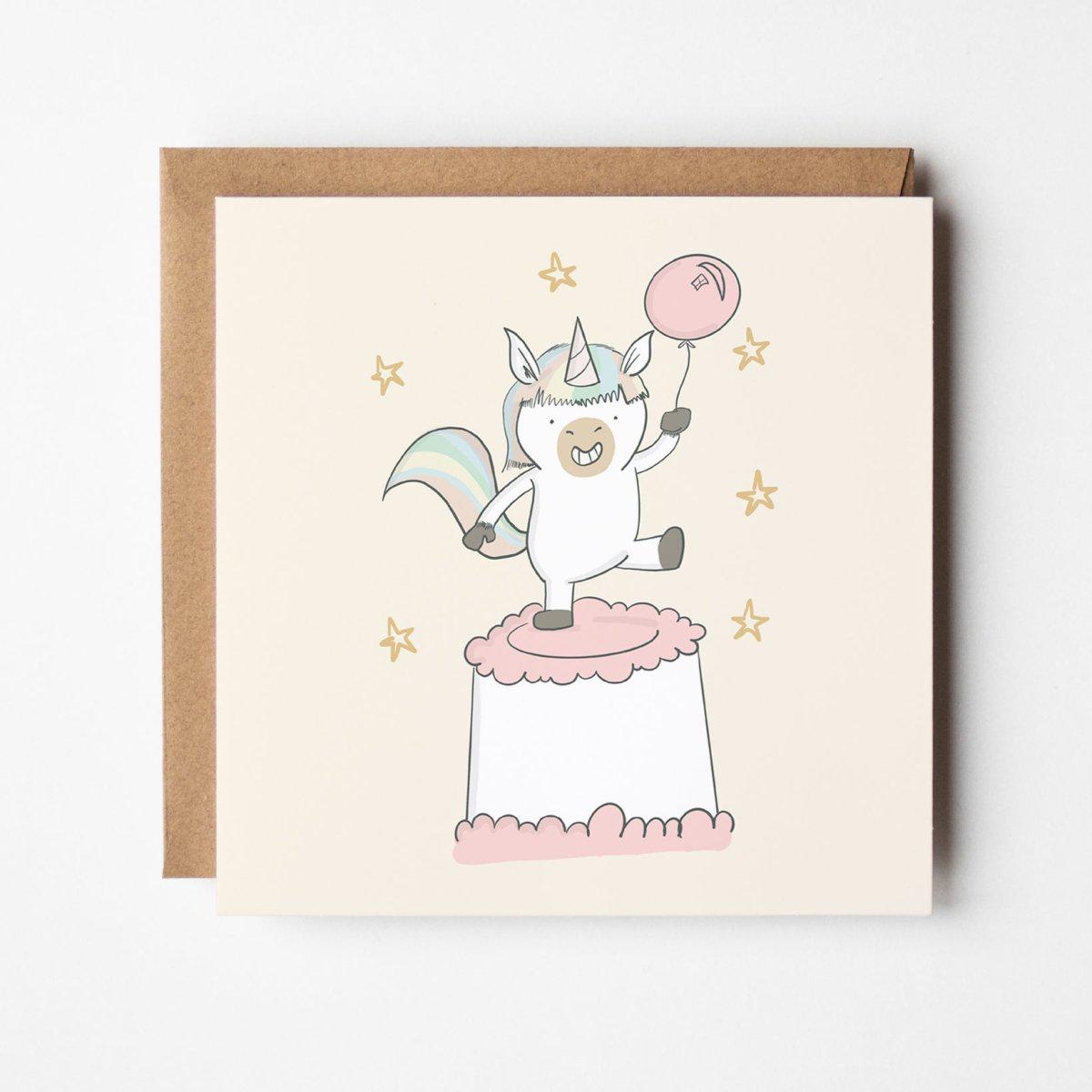 Magical Unicorn Birthday Card – Golden Stars – image 1